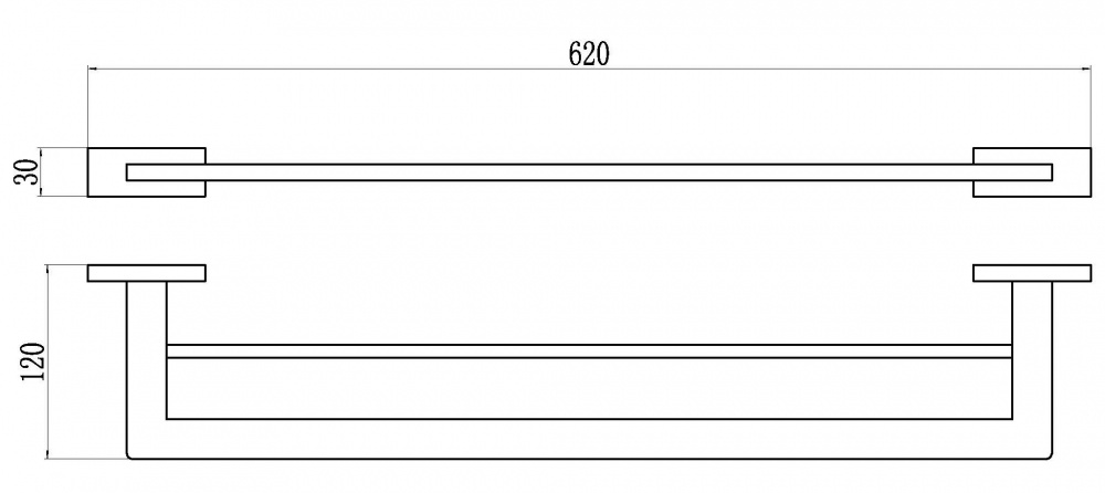 88071-C Держатель 2-ой для полотенца 55 см. (ЧЕРНЫЙ) GANZER (10/1шт)