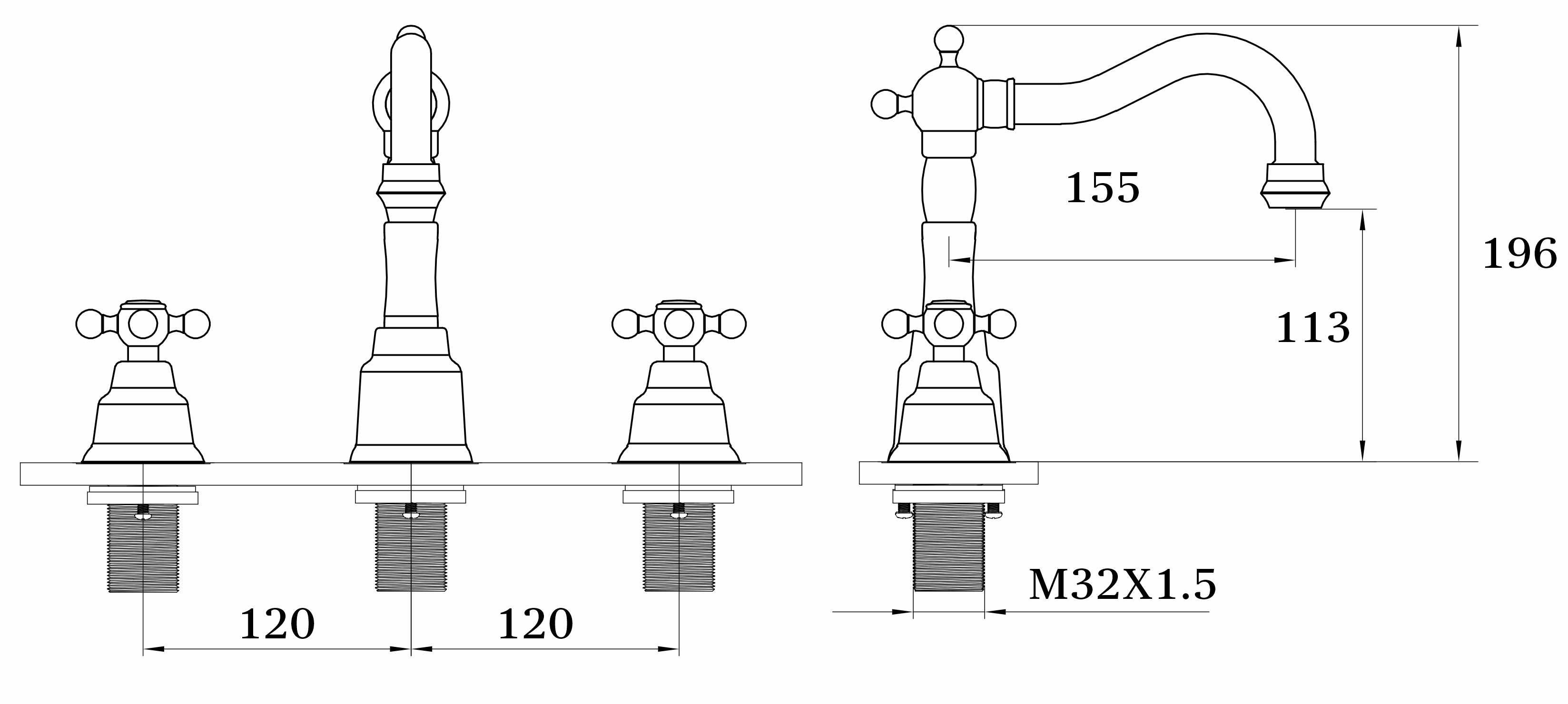 09114-E Смеситель на борт раковины (3-отв, ЗОЛОТО)  GANZER  (10/1шт)
