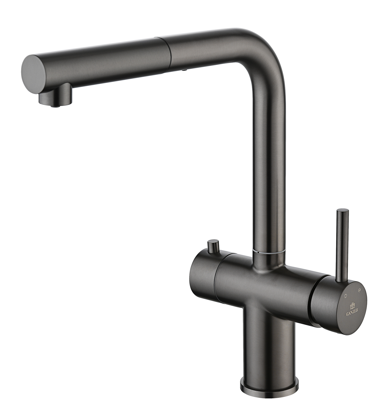 16036-Q Смес. од. для кухни с ВЫД. лейкой и подк. ФИЛЬТ. (ГРАФИТ)  GANZER (10/1шт)