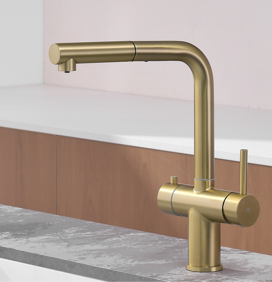 16036-S Смес. од. для кухни с ВЫД. лейкой и подк. ФИЛЬТ. (Мат. Золото)  GANZER (10/1шт)