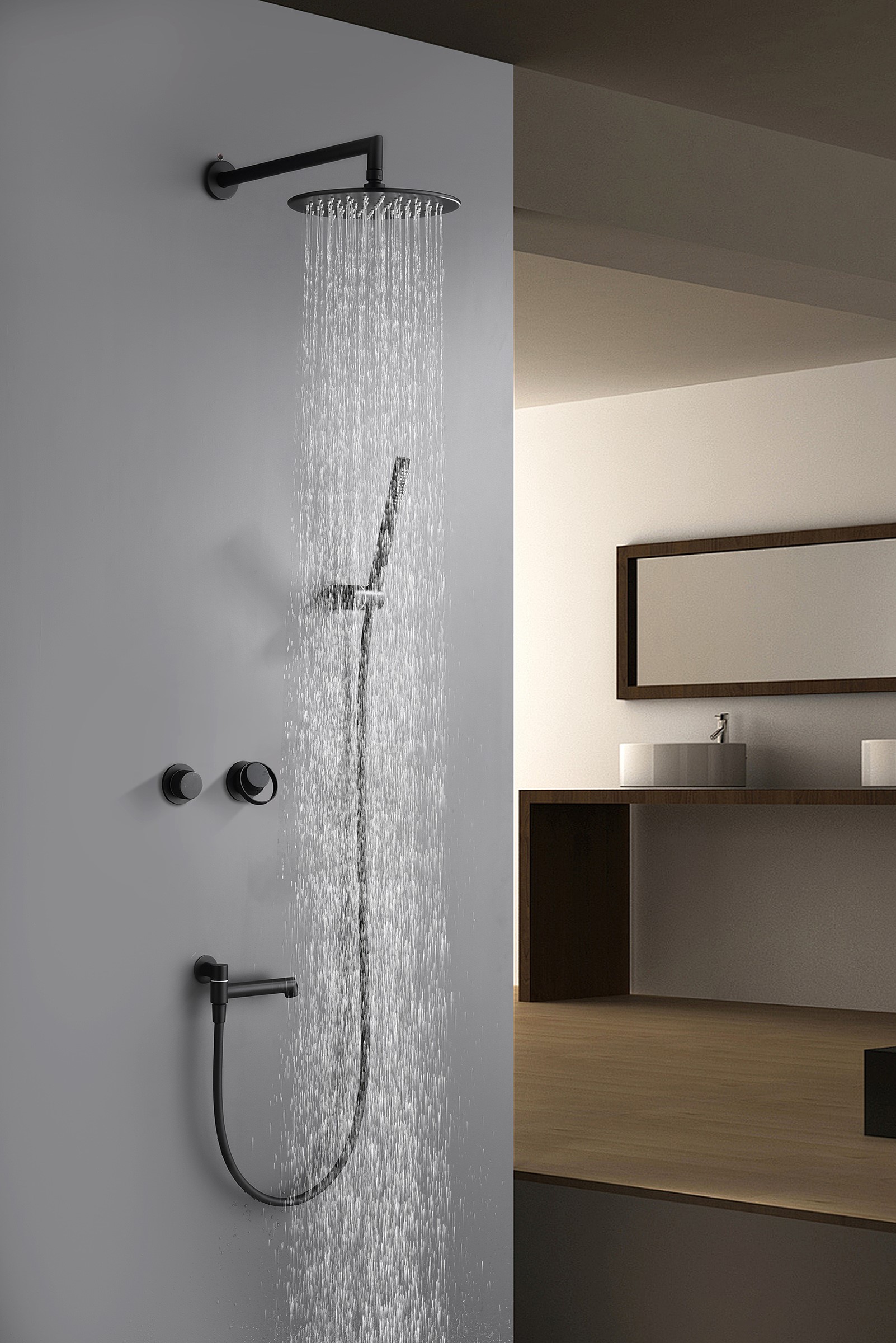 19165-C Смеситель встраиваемый для душа с 3-функ. (ЧЕРНЫЙ) GANZER (6/1шт)