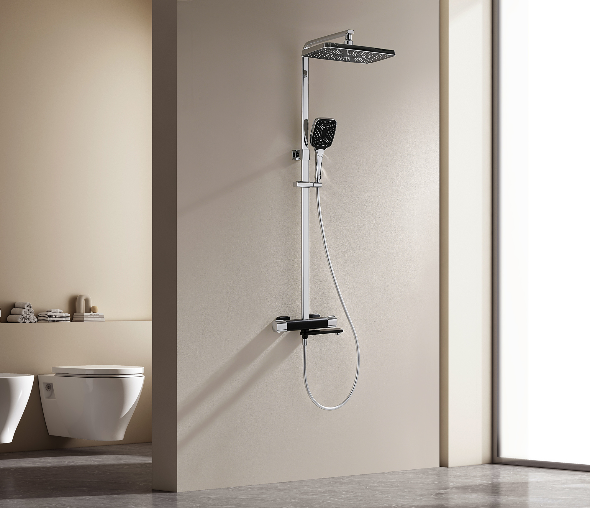 12071-C Душевая система с термостатом (ЧЕРНЫЙ) GANZER (5/1шт)