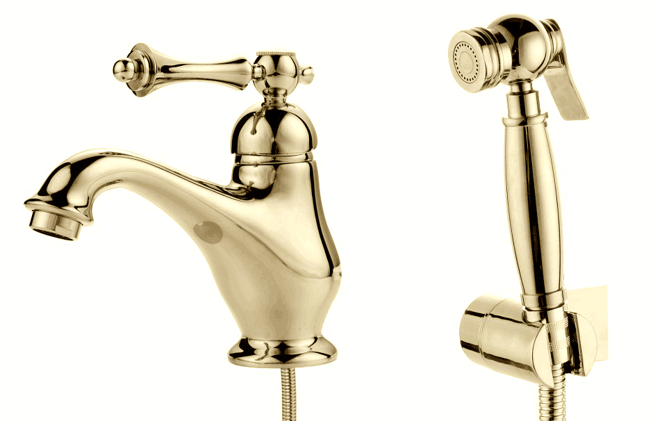 77051-E Смеситель для умыв. с гиг. под. (ЗОЛОТО)