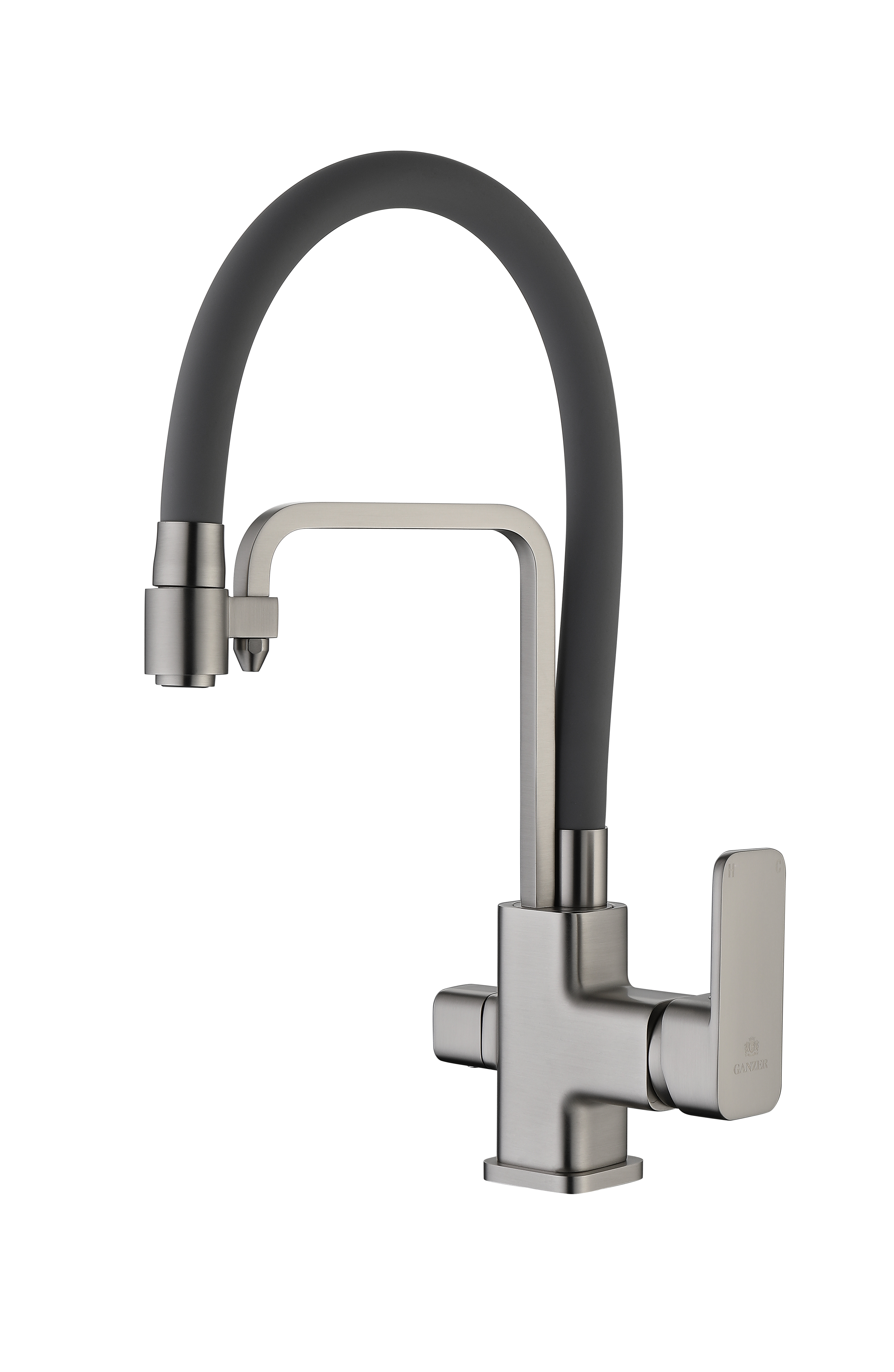 12126-GH Смес. для кухни с гибким шлангом и под фильтр (сат.сер.)  GANZER (10/1шт) Л/К