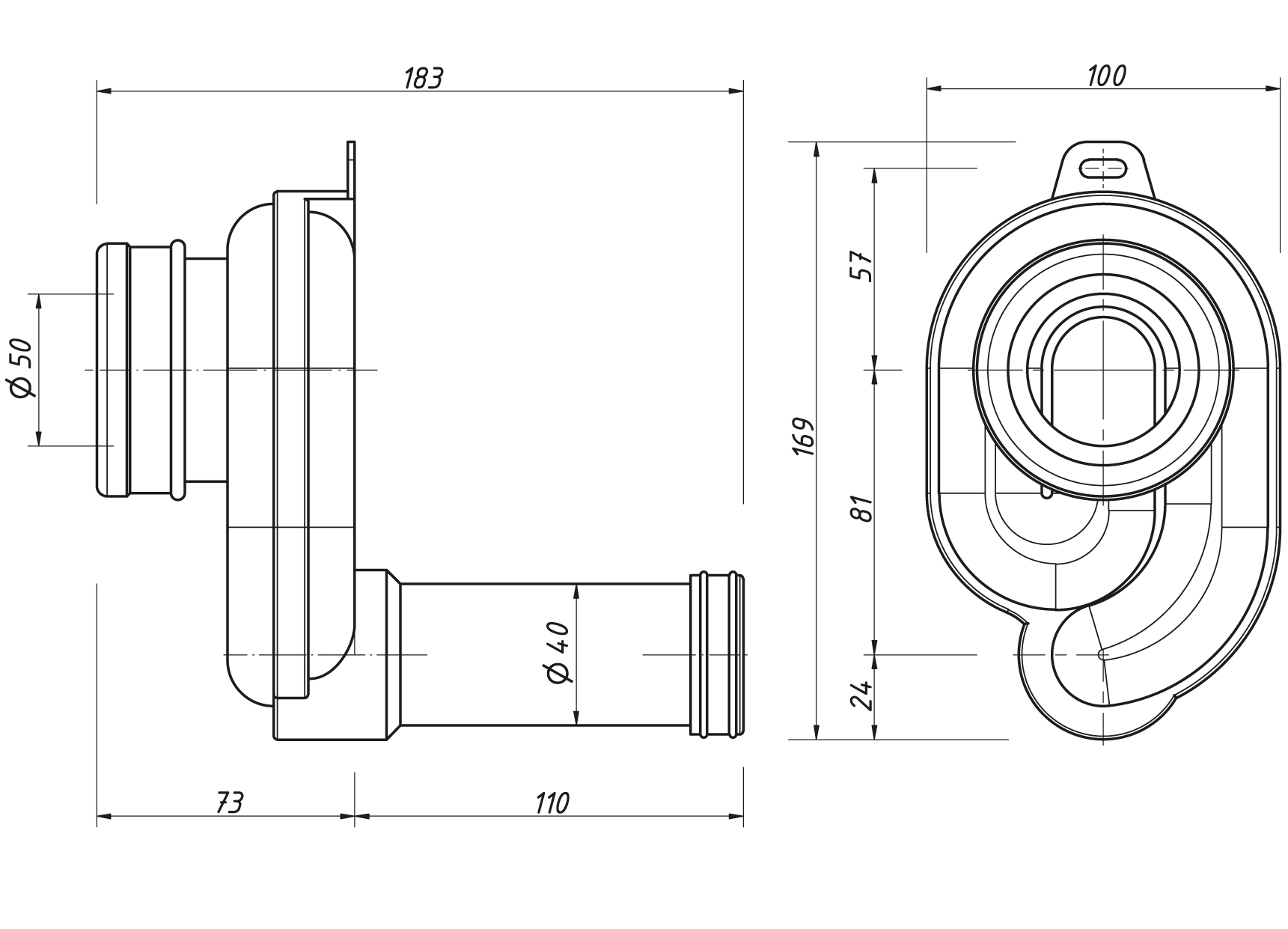 41009 Сифон для писуара Ф50 и отв. 40мм (горизонт.) ОРИО (15/1шт)
