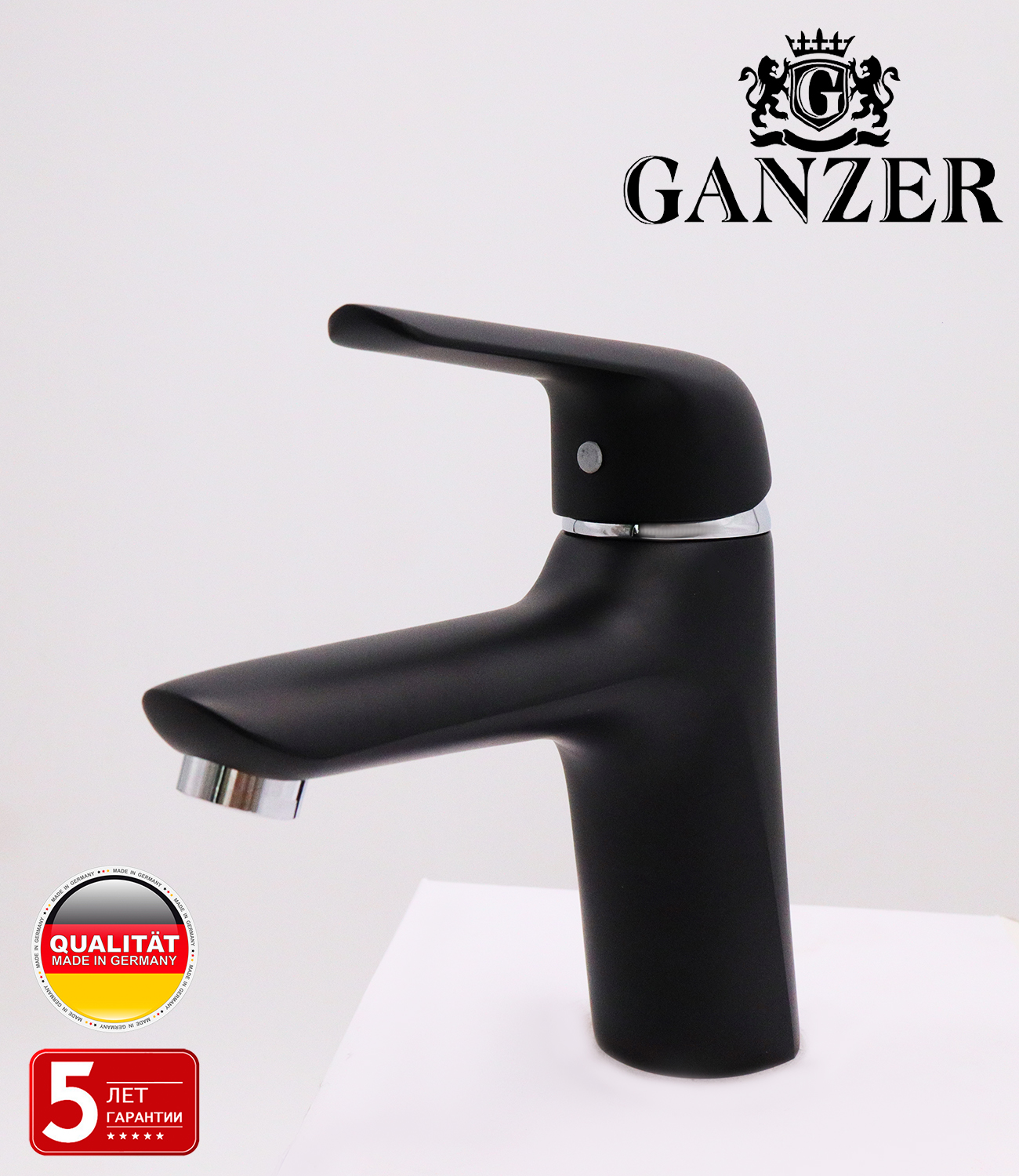 24011-C Смеситель для умывальника (ЧЕРНЫЙ) "GANZER" (10/1шт)  Л/К