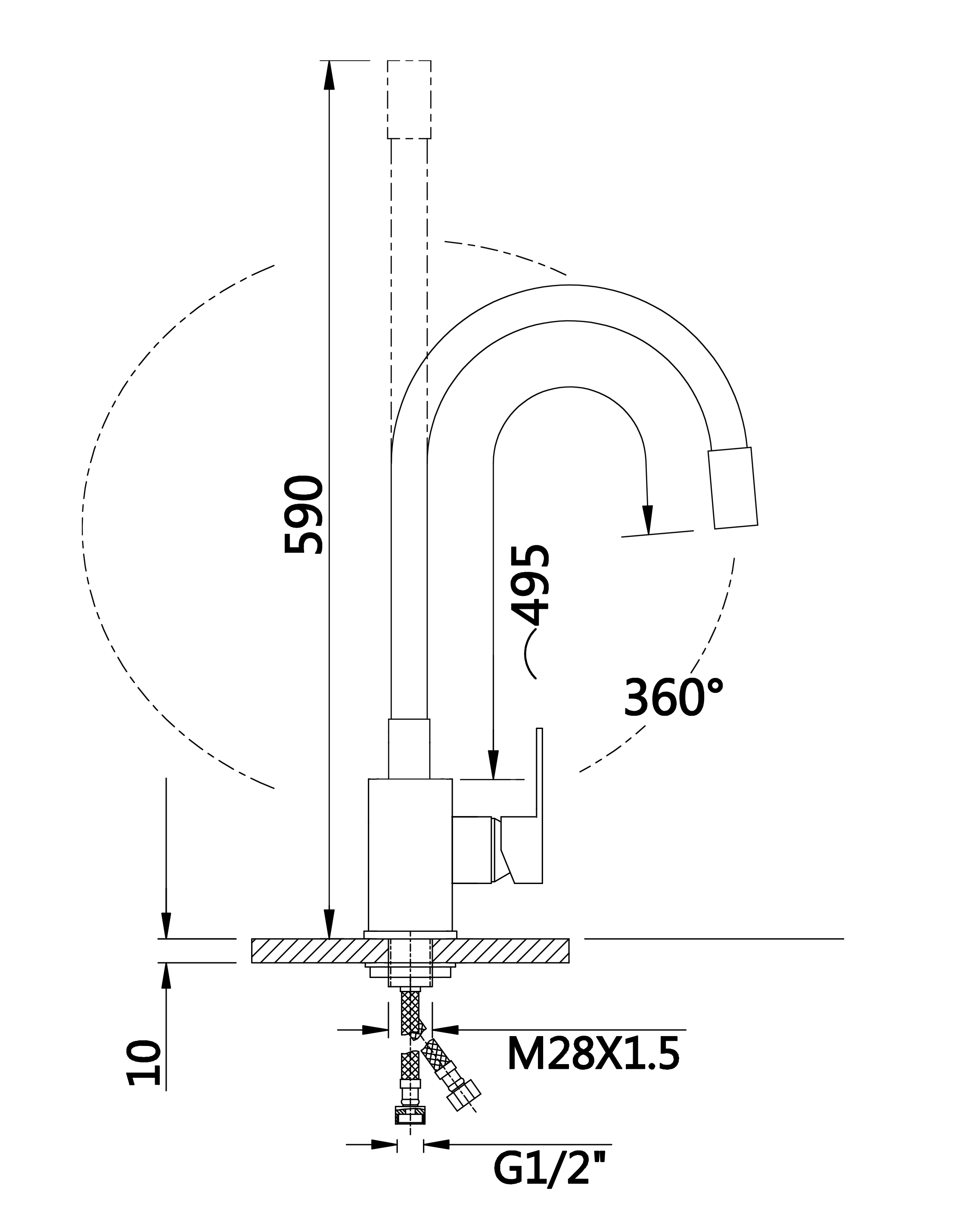 59028-CC Смес. из НЕРЖ. для кух. (ЧЕРНЫЙ с гиб. чер. изл.) HANSEN  (20/1шт)