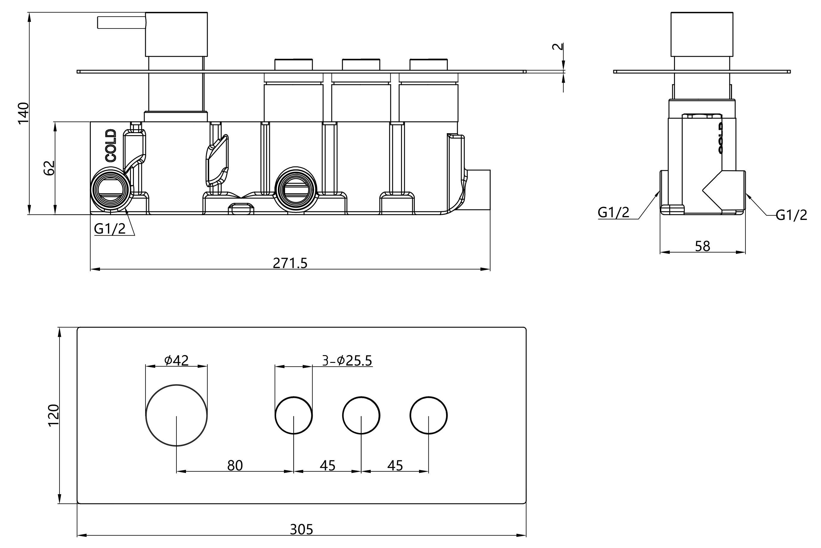 55056 Вст. смес для душа с 3-функ.(квадрат) "GANZER"  (6/1шт)