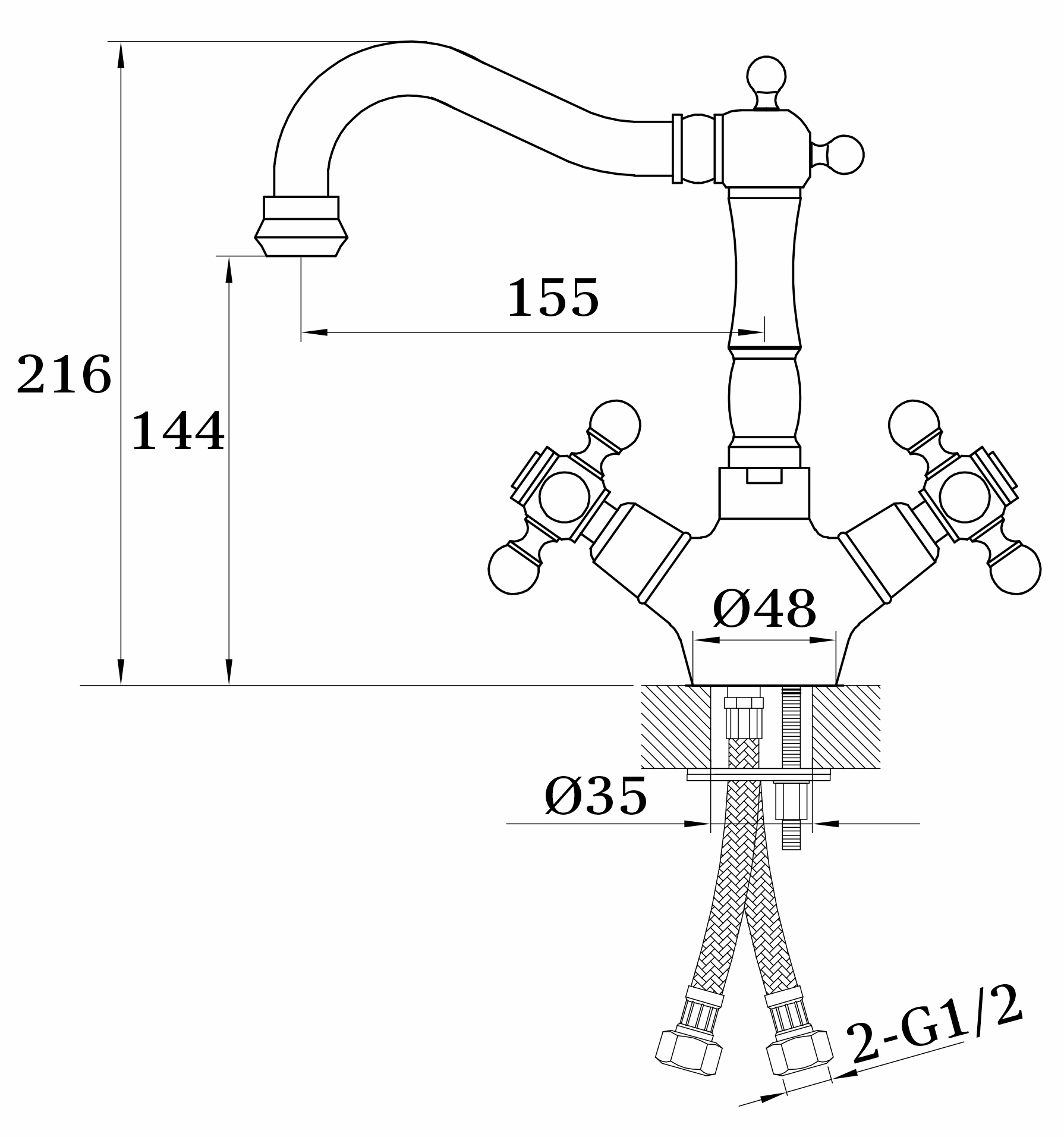 09112-D Смеситель двухвент. для умыв. (БРОНЗА)  GANZER  (10/1шт)