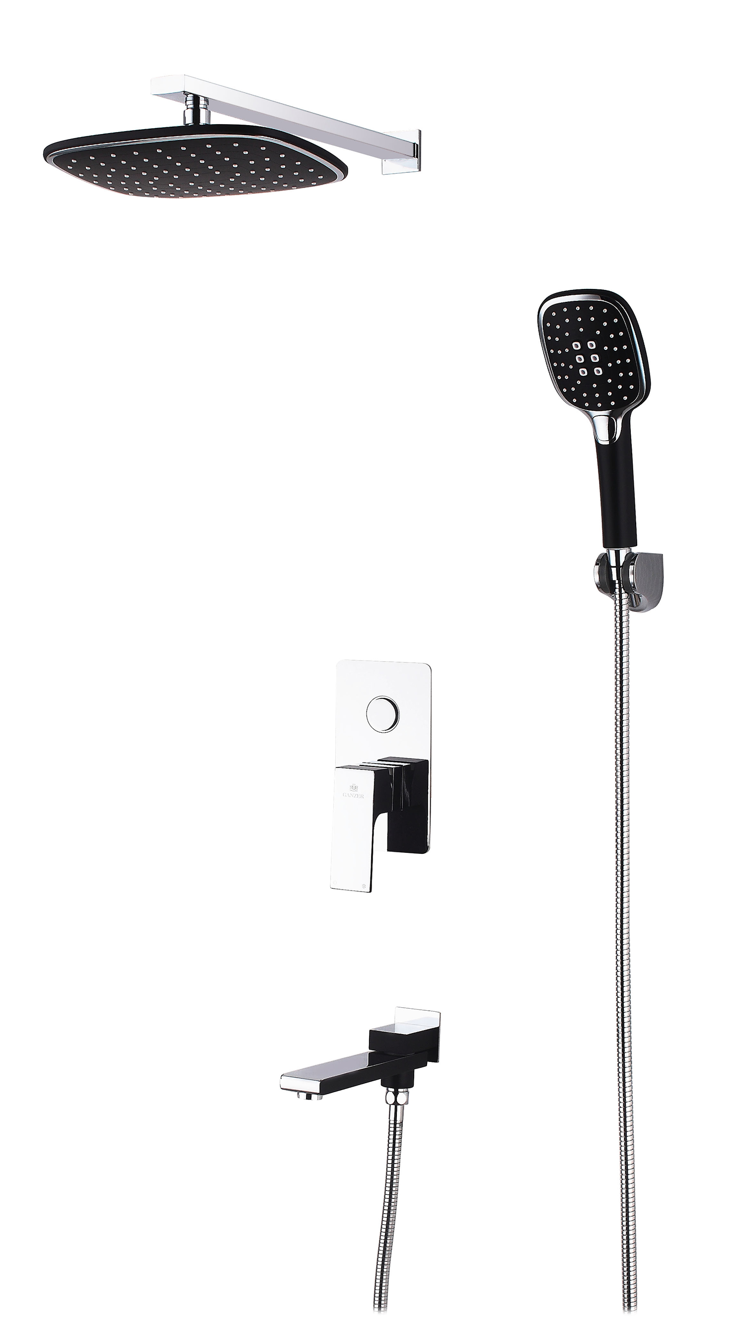 28065-C Встроенный смес для душа с 3-функ. (черный+хром) "GANZER"  (5/1шт) Л/К
