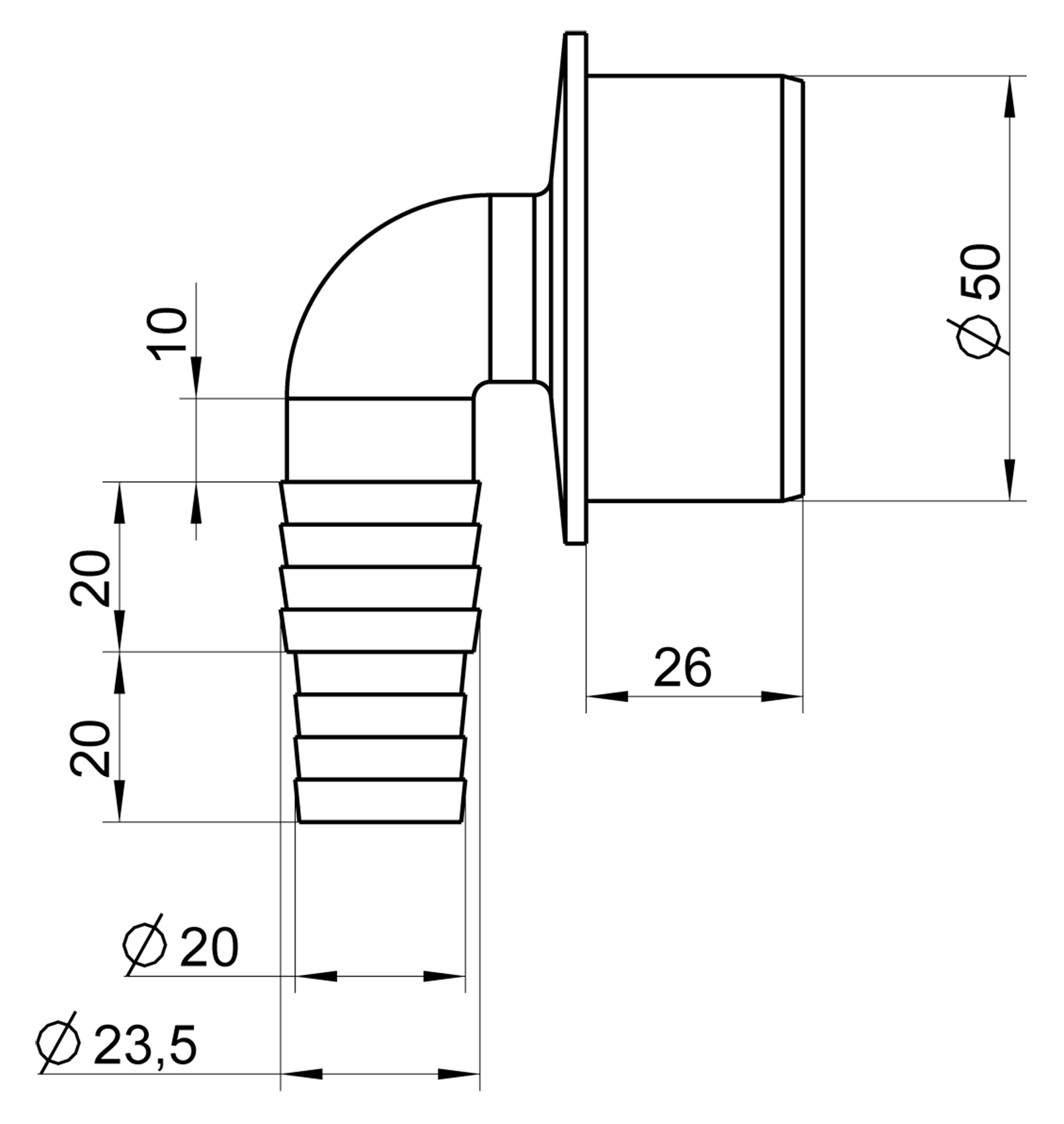 АГ-5150 Адаптер Г-образный для под. слива (20/22мм х 50мм) ОРИО (15/1шт)