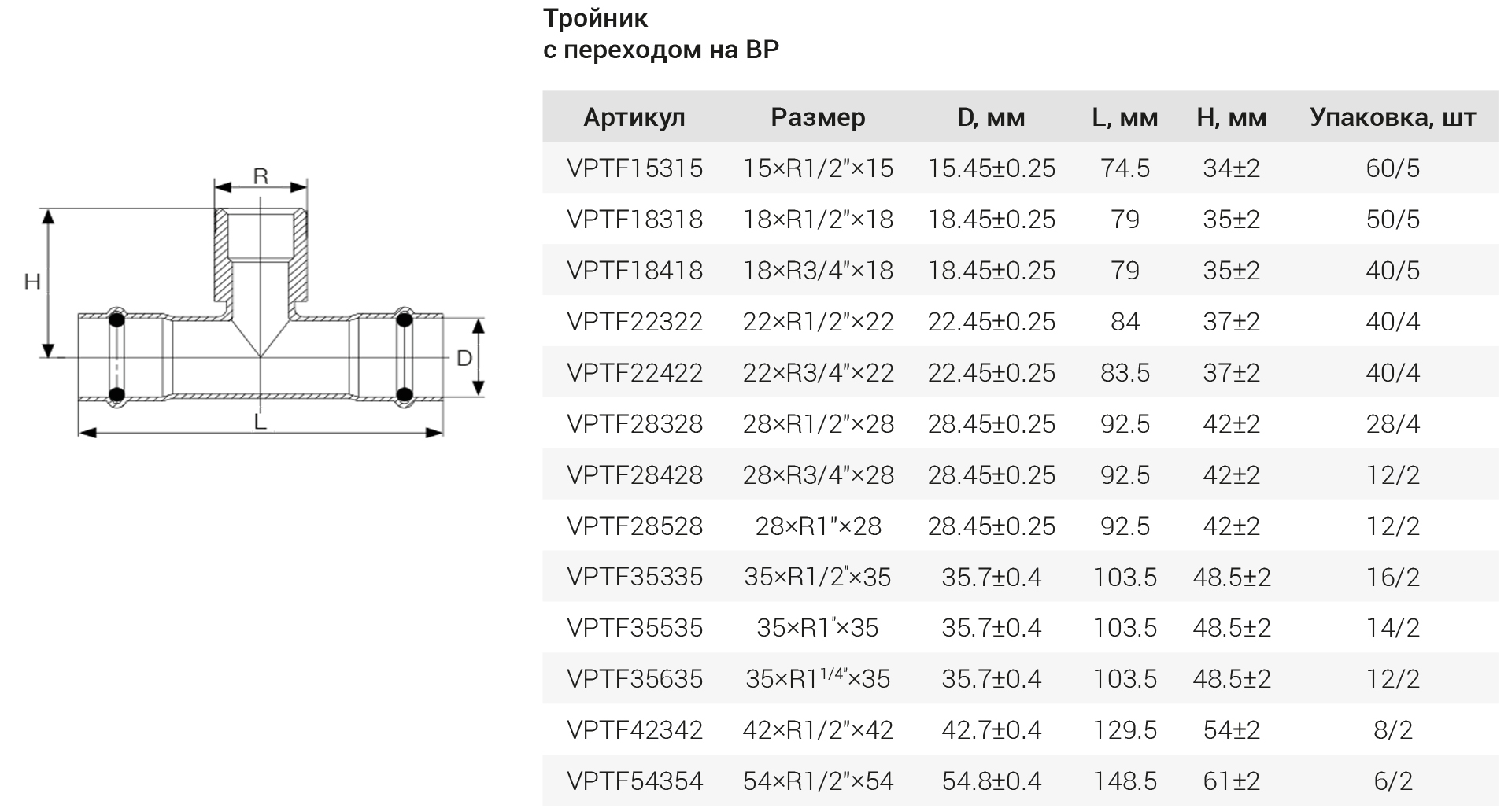 НЕРЖ Тройник  22*3/4 г.*22  "VER-PRO"  (28/4шт)