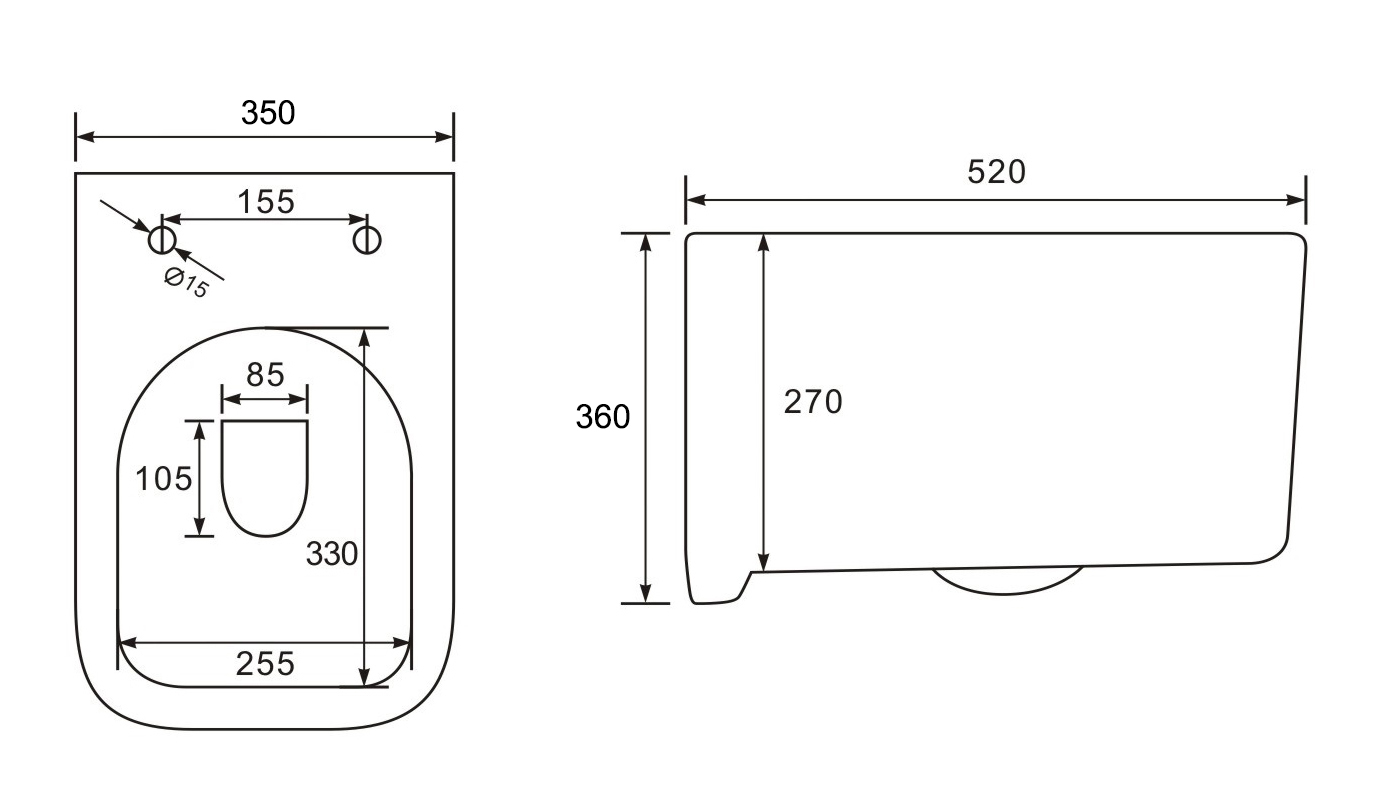 Унитаз подвесной ТОРНАДО, квадратный (БЕЛЫЙ)  GANZER