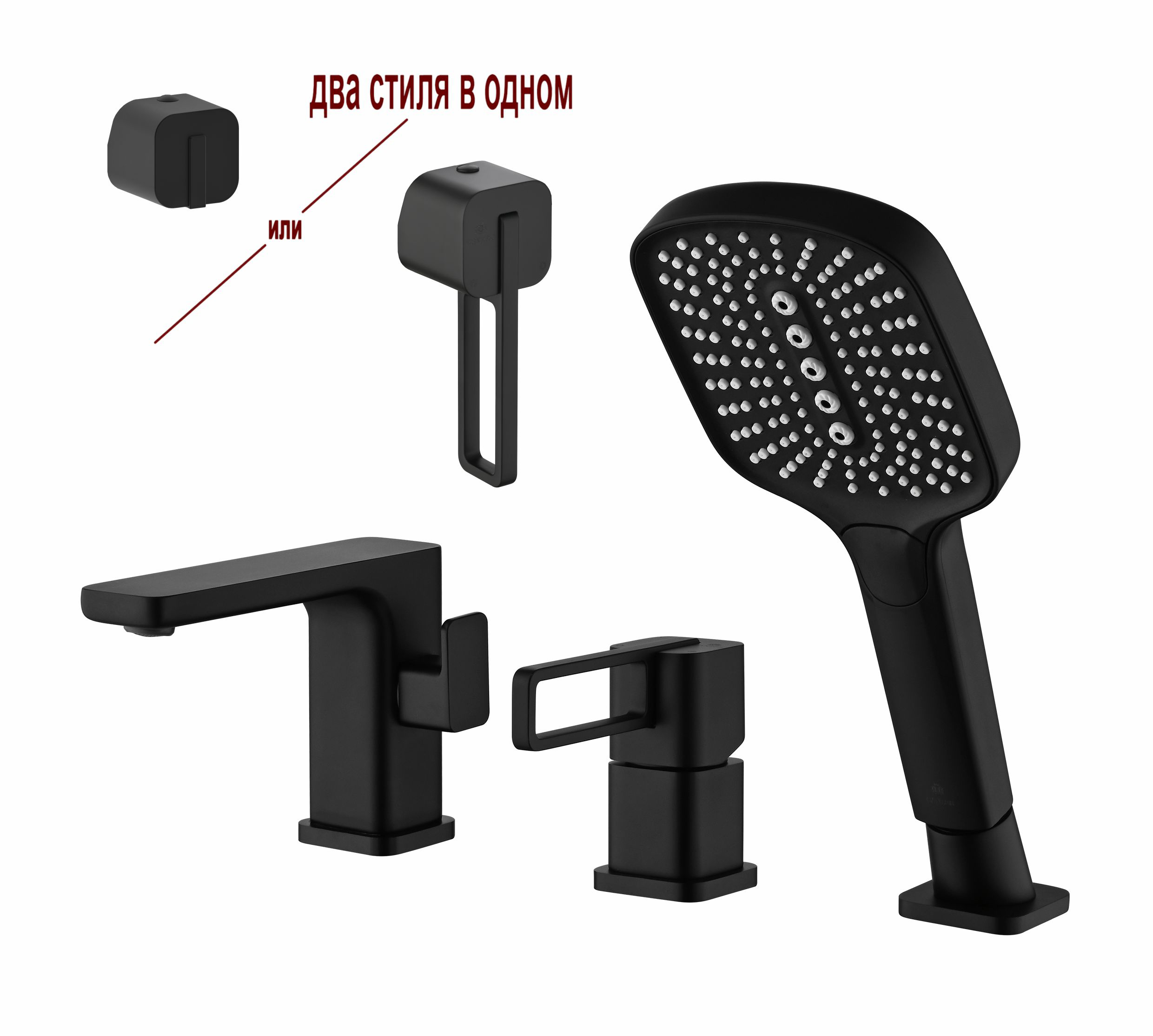 12133-C Смеситель на борт ванны (3-отв,ЧЕРНЫЙ)  GANZER (10/1шт)