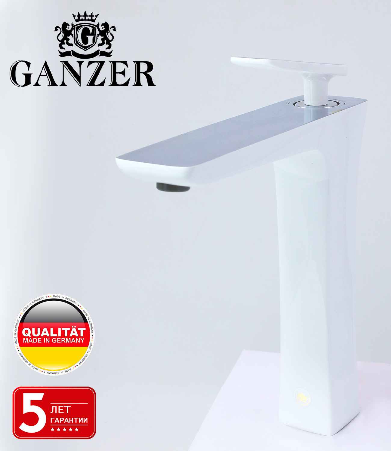 51012-F Смеситель для умыв. (ВЫС. бел.+хром)) "GANZER"  (10/1шт) Л/К