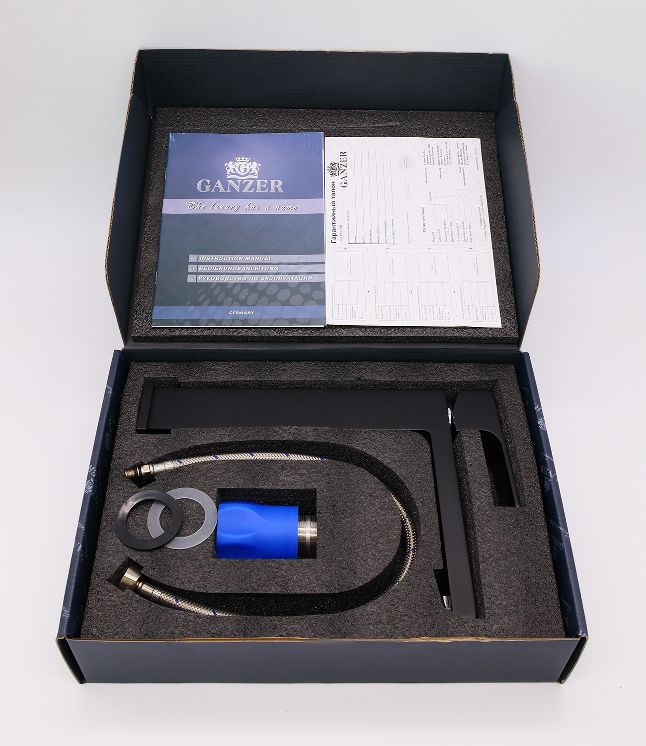 28012-C Смес. для умыв. (ВЫСОКИЙ хром+черный) "GANZER"  (10/1шт) Л/К