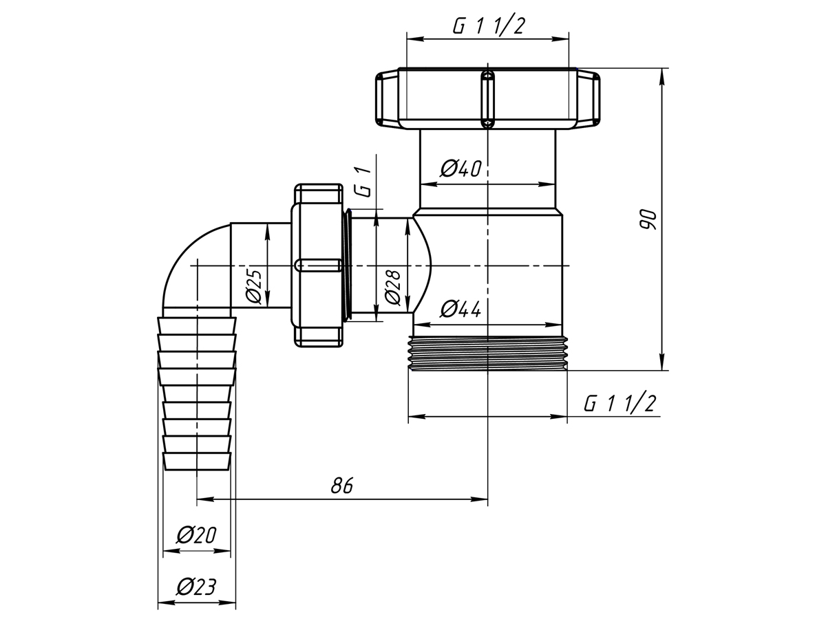 АНИ  М110 Отвод стир. машины 1"1/2*1"1/2   (40/1шт)