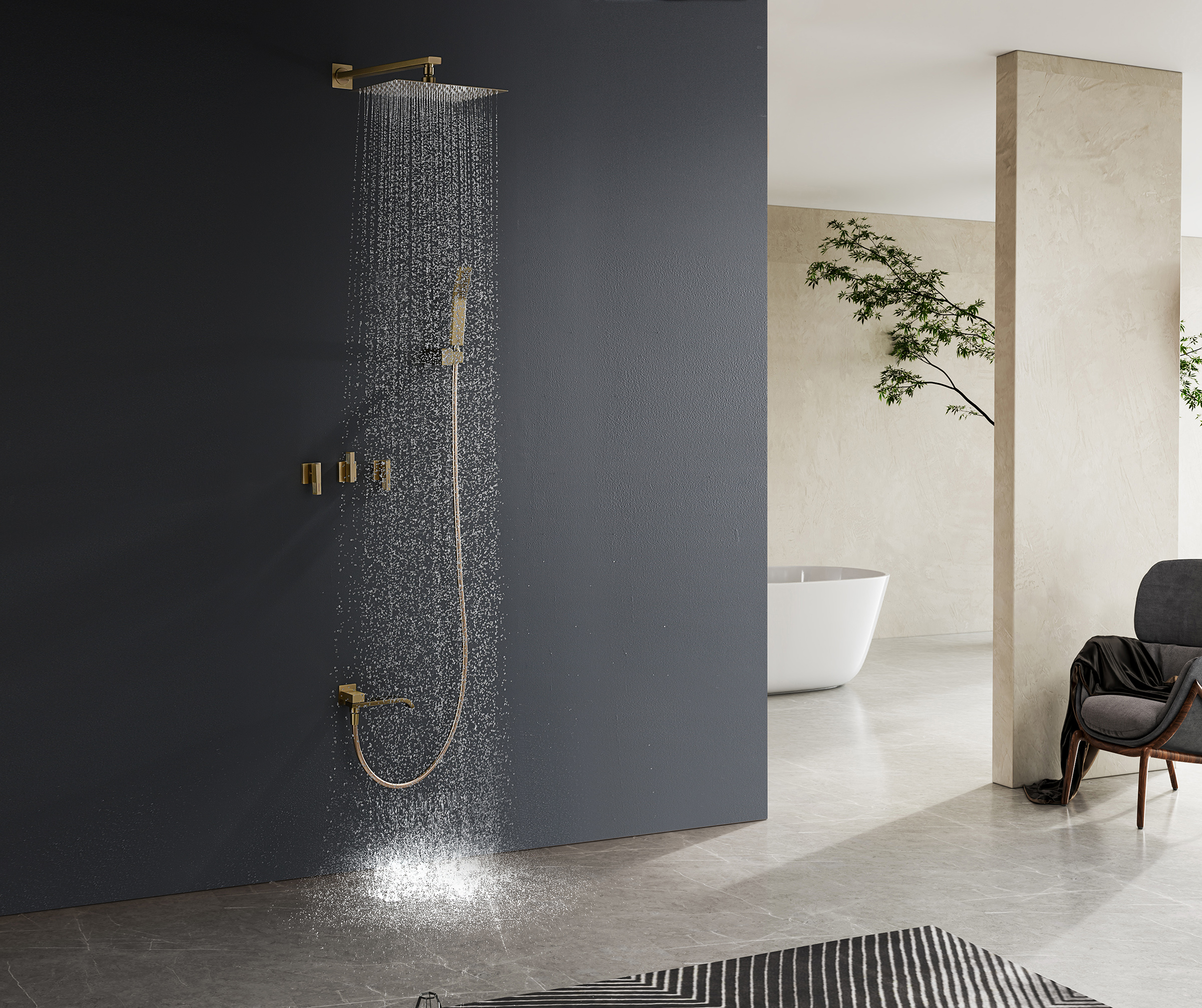 01165-S Смеситель встраиваемый для душа с 3-функ. (Мат. Золото) GANZER (6/1шт)