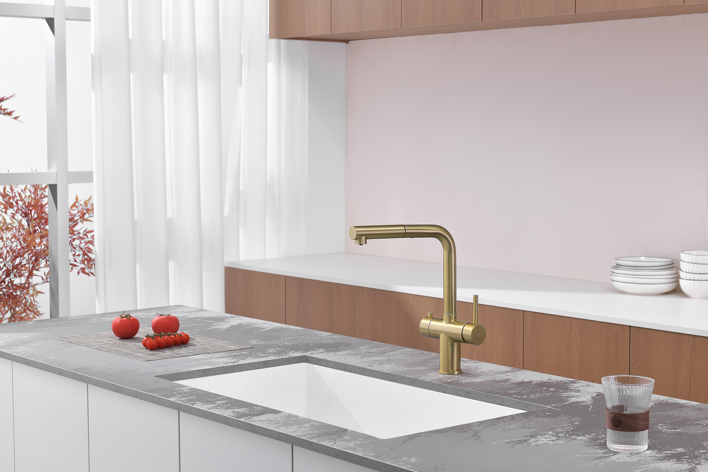 16036-S Смес. од. для кухни с ВЫД. лейкой и подк. ФИЛЬТ. (Мат. Золото)  GANZER (10/1шт)