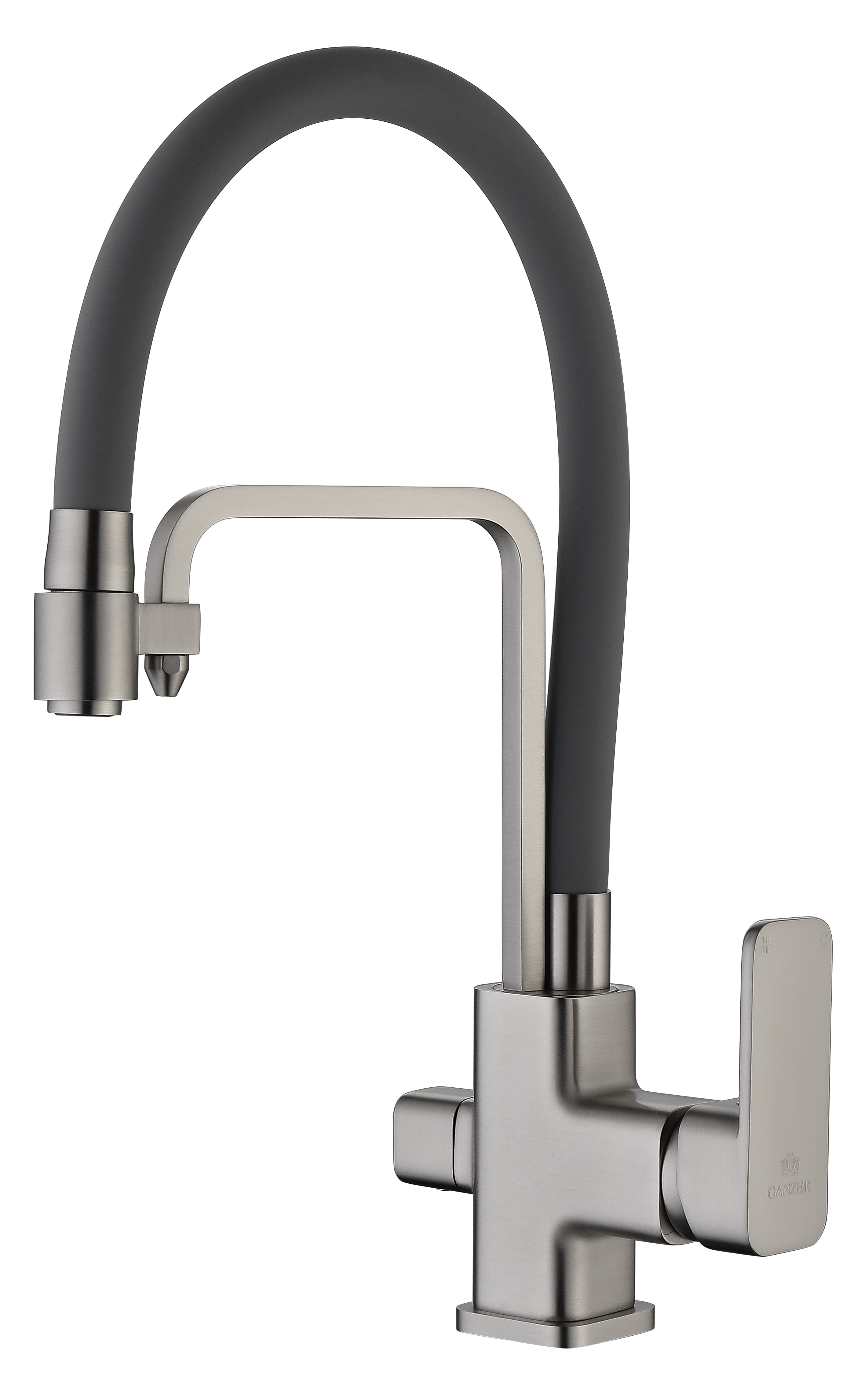 12126-GH Смес. для кухни с гибким шлангом и под фильтр (сат.сер.)  GANZER (10/1шт) Л/К