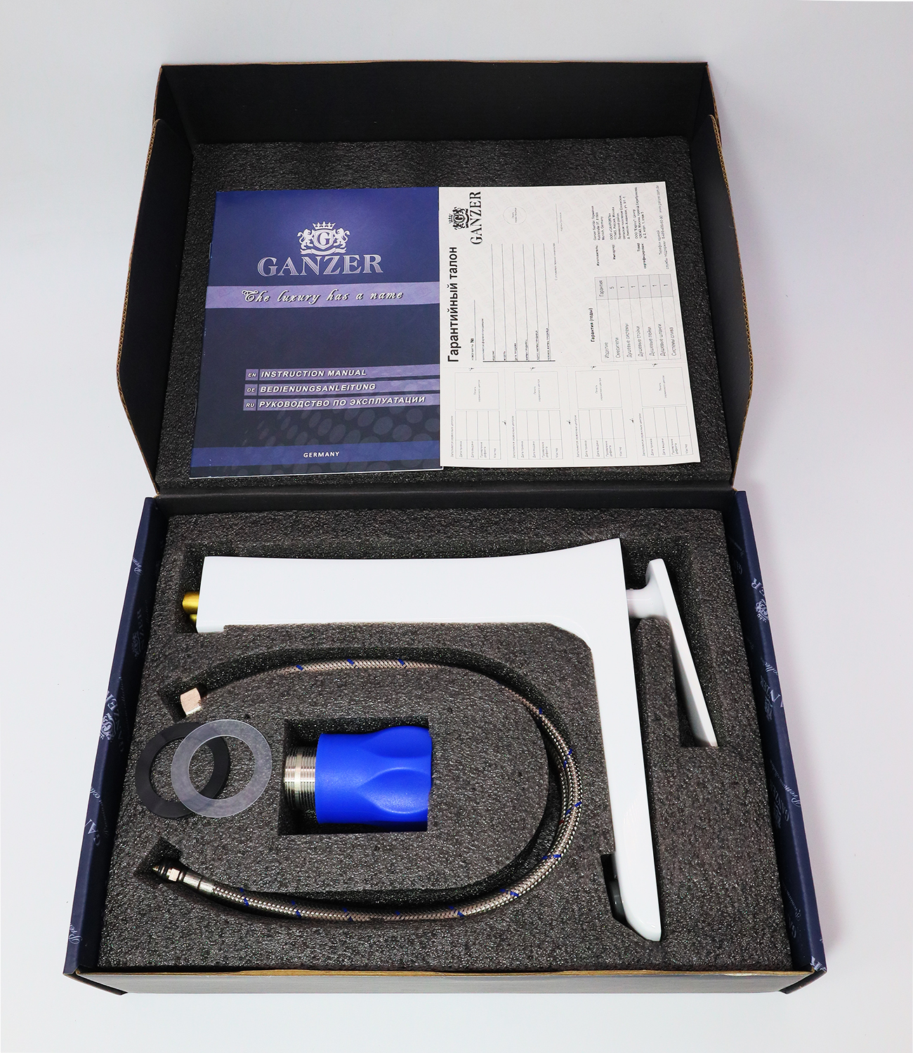 51012-F Смеситель для умыв. (ВЫС. бел.+хром)) "GANZER"  (10/1шт) Л/К