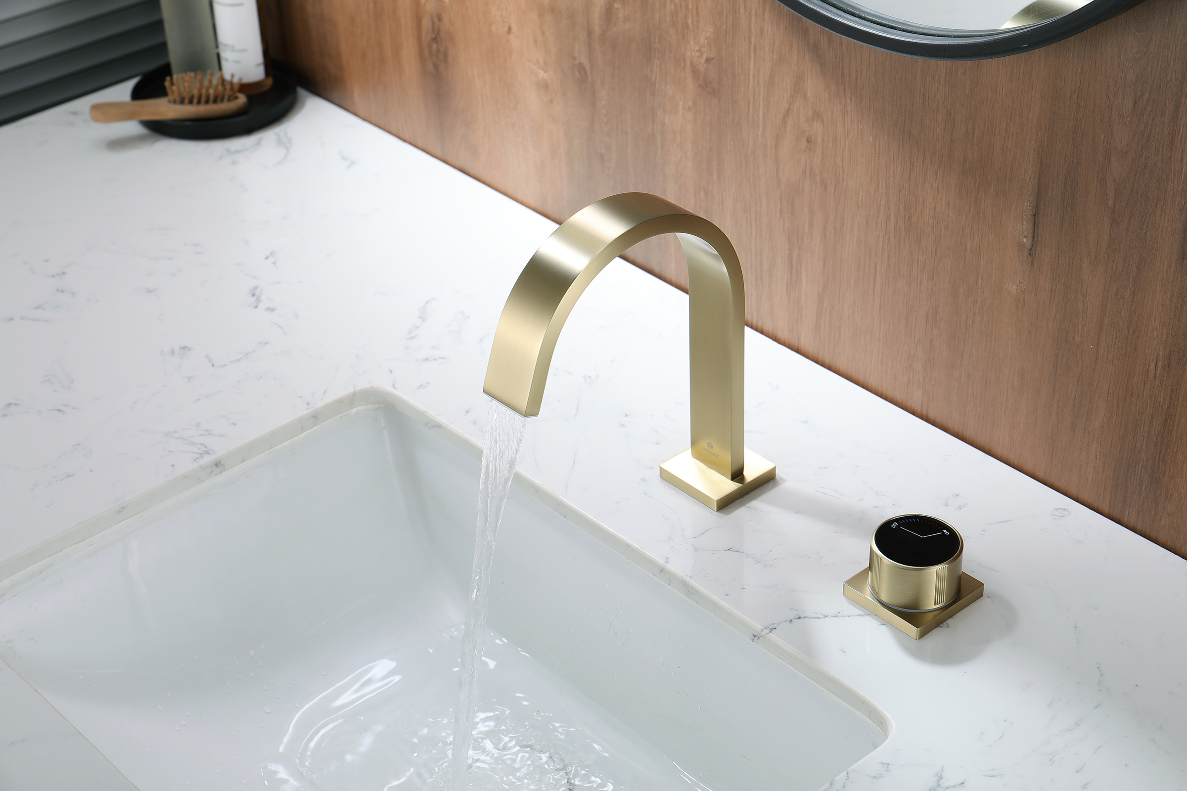 01111-S Смеситель на борт раковины (2-отв,Мат. Золото)  GANZER (10/1шт)