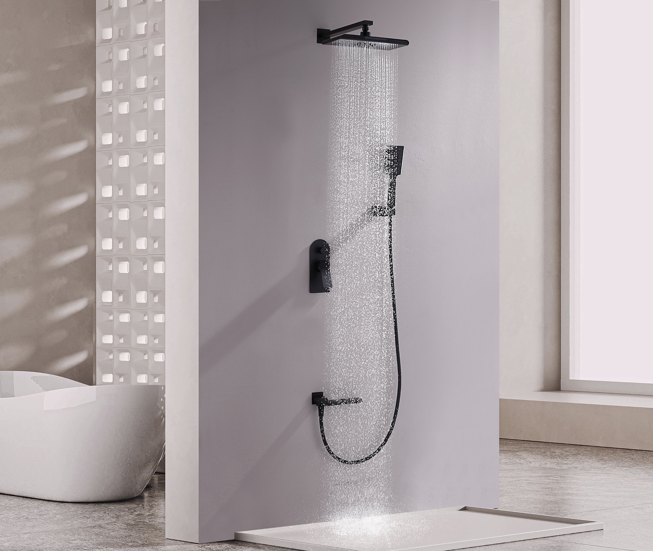 07165-C Смеситель встраиваемый для душа с 3-функ. (ЧЕРНЫЙ) GANZER (6/1шт)