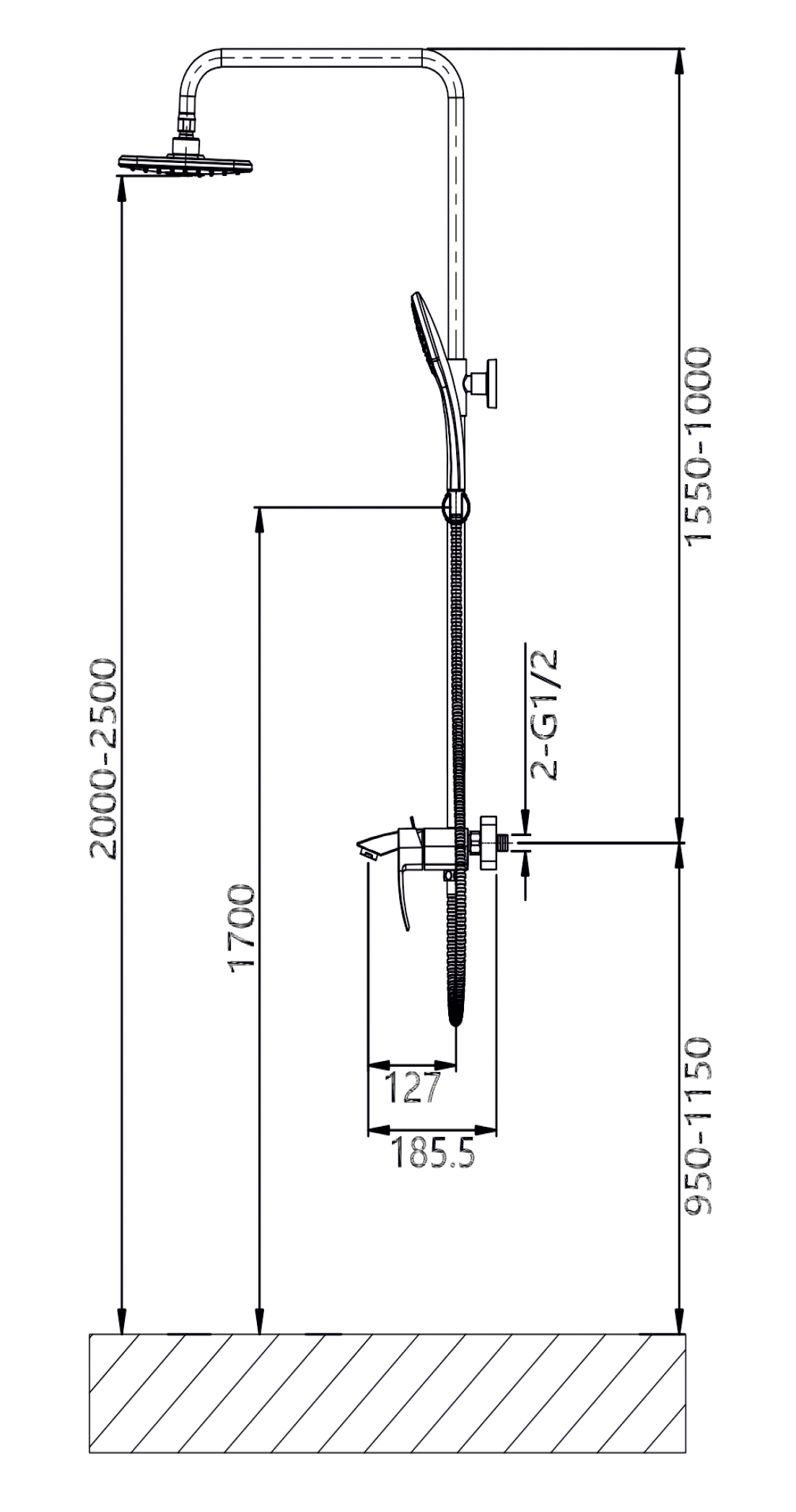 33009 Однорукий душевой релинг (ХРОМ)  HANSEN  (5/1шт)
