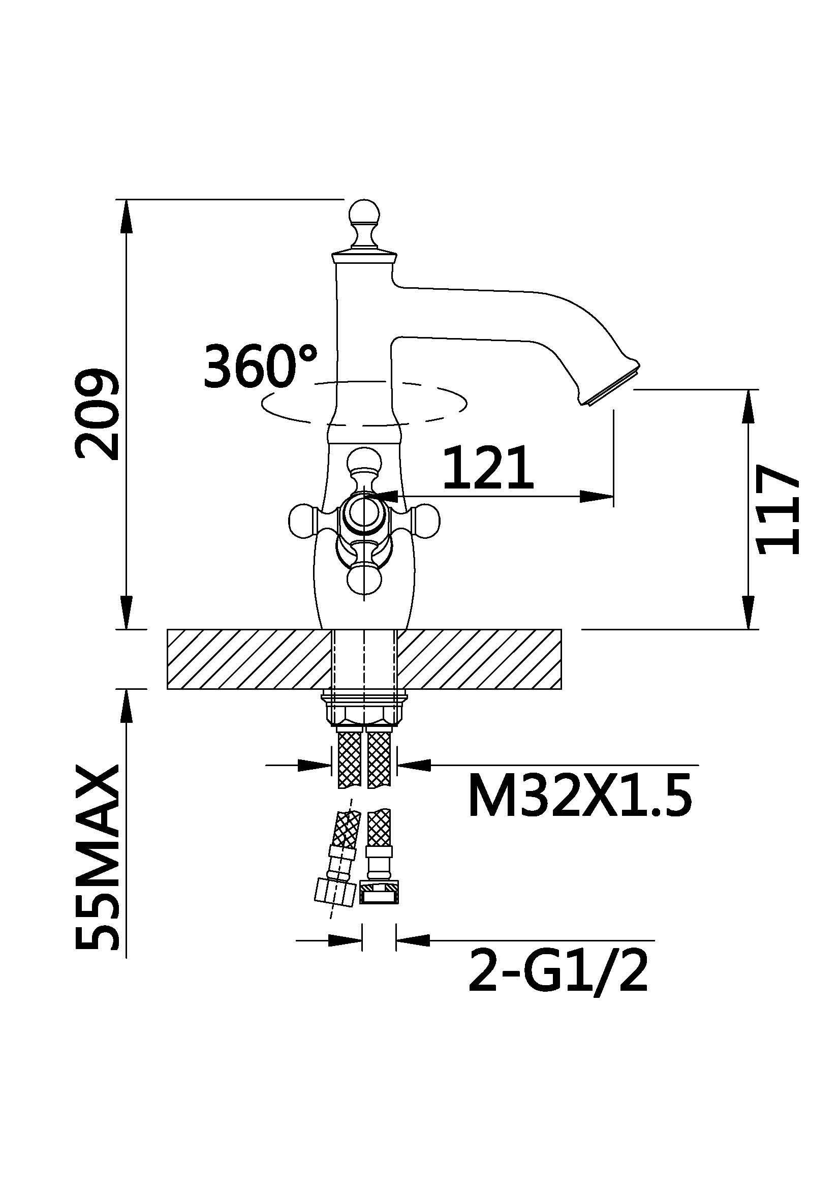 09013  Смеситель двухвент для умывальника  "GANZER  (10/1шт) Л/К