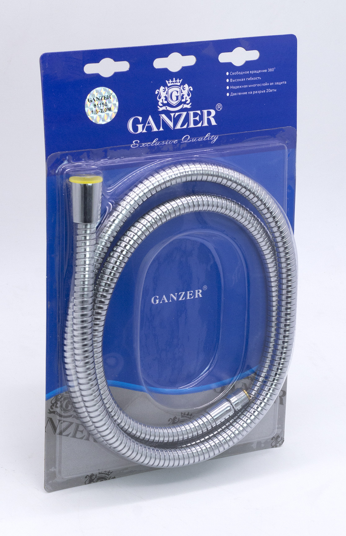 81200 Шланг для выд. лейки 200см 3/8 нар. (ХРОМ) GANZER  (50/1шт)