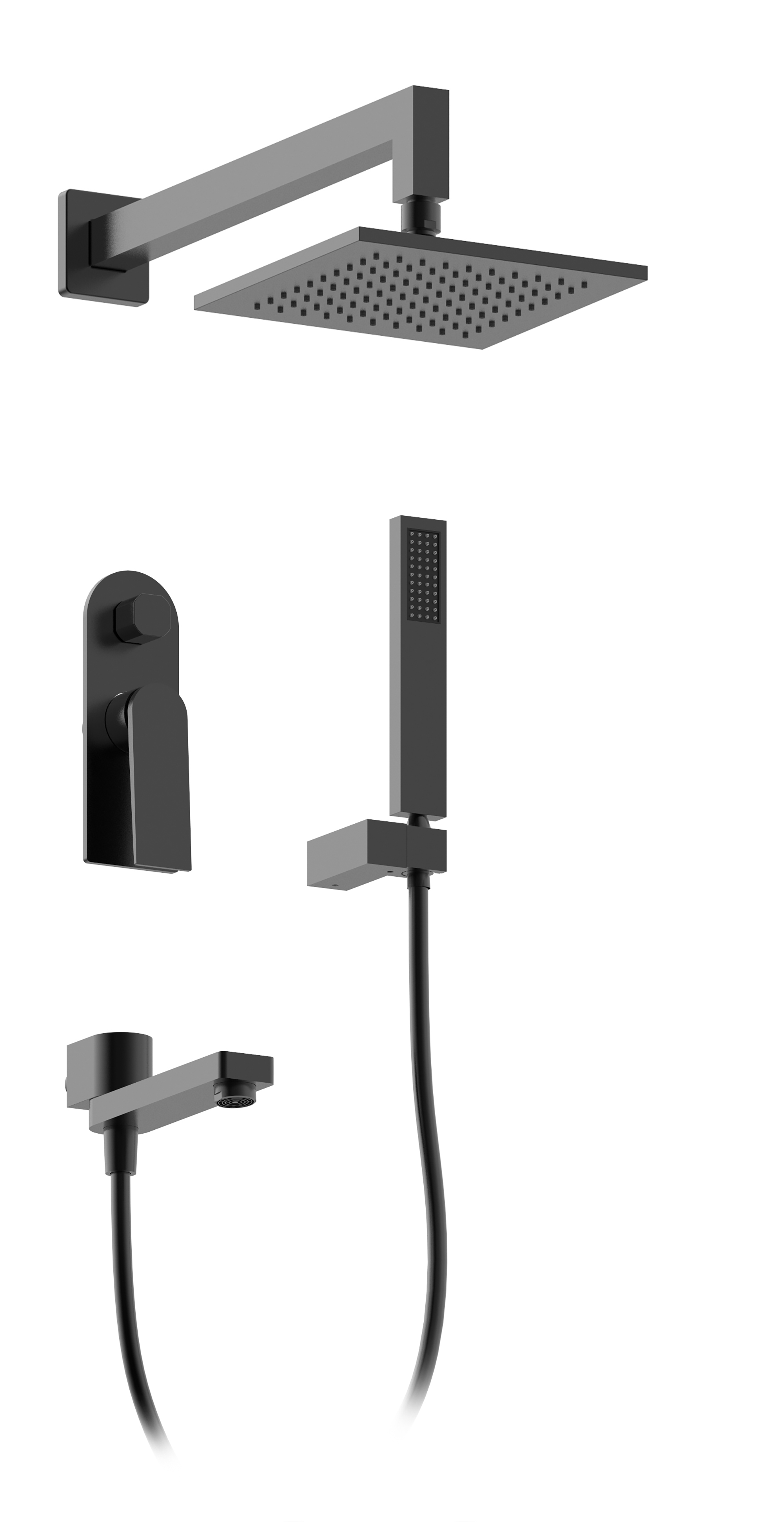 07065-C Встроенный смес для душа с 3-функ. (черный) "GANZER"  (3/1шт)