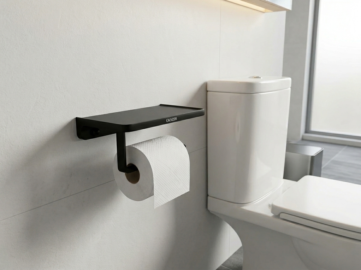 88034-C Держатель для туалетной бумаги с полкой (ЧЕРНЫЙ) GANZER  (20/1шт)