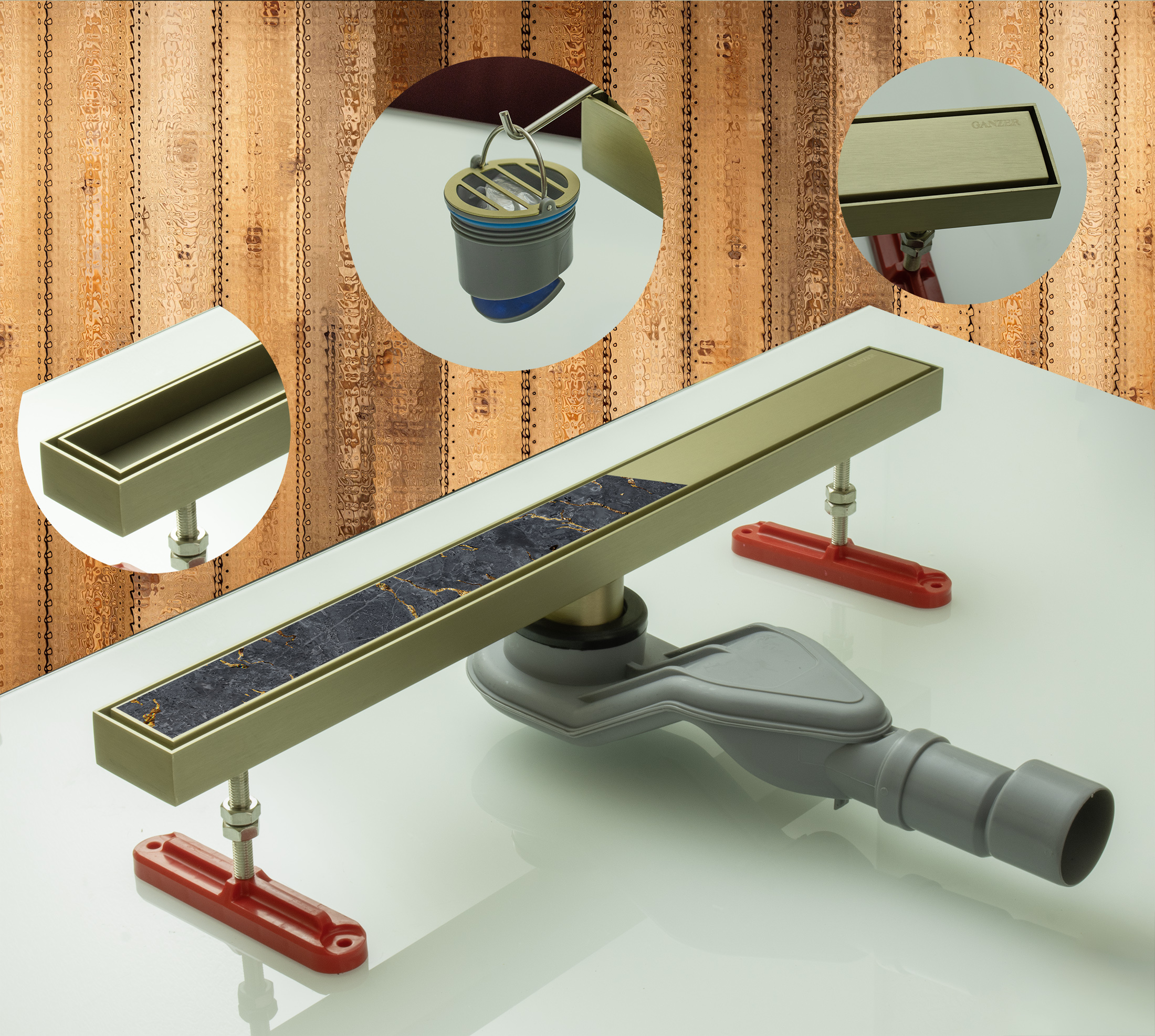 99280-S Трап универсальный 55х800мм (Мат. Золото) GANZER  (4/1шт)