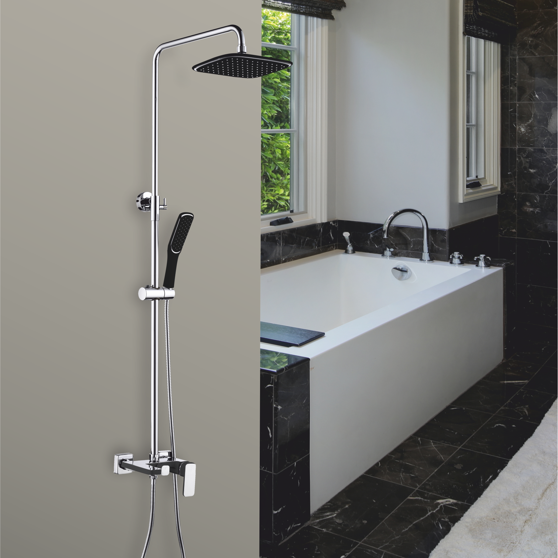 12062-C Душевой релинг (ЧЕРНЫЙ) GANZER  (4/1шт) Л/К