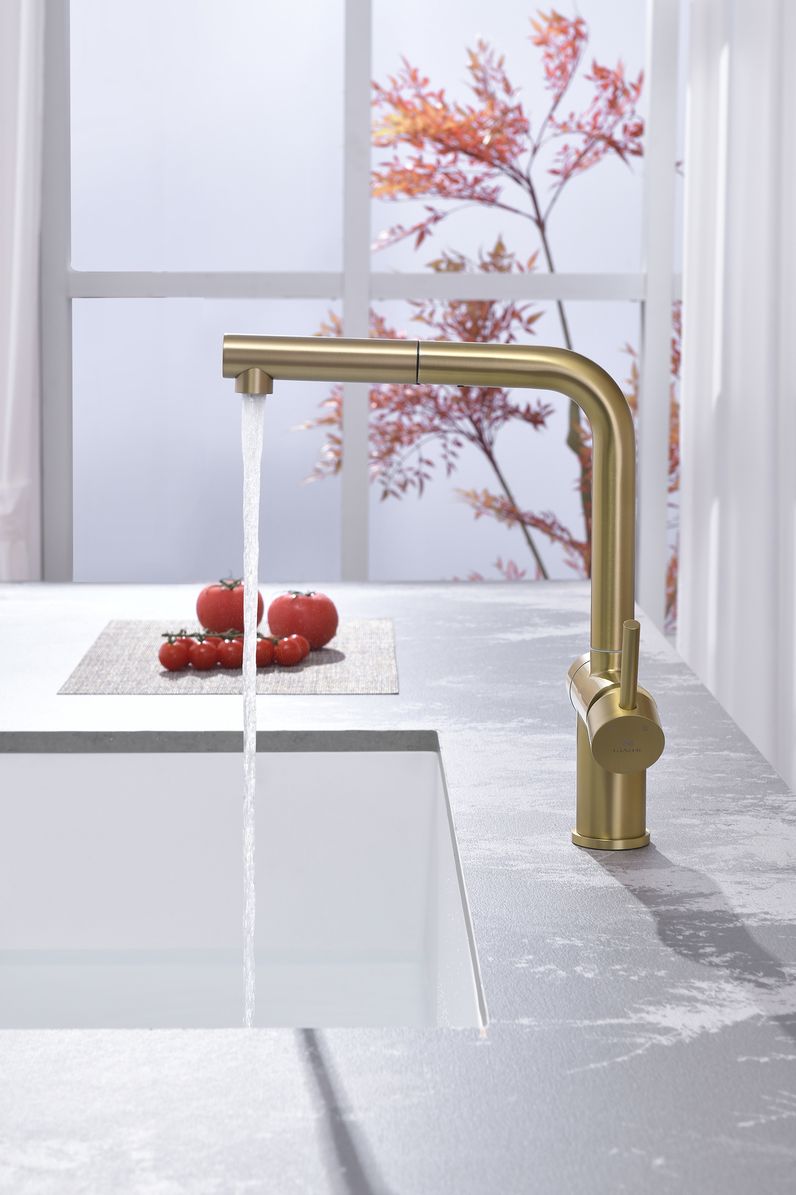 16036-S Смес. од. для кухни с ВЫД. лейкой и подк. ФИЛЬТ. (Мат. Золото)  GANZER (10/1шт)