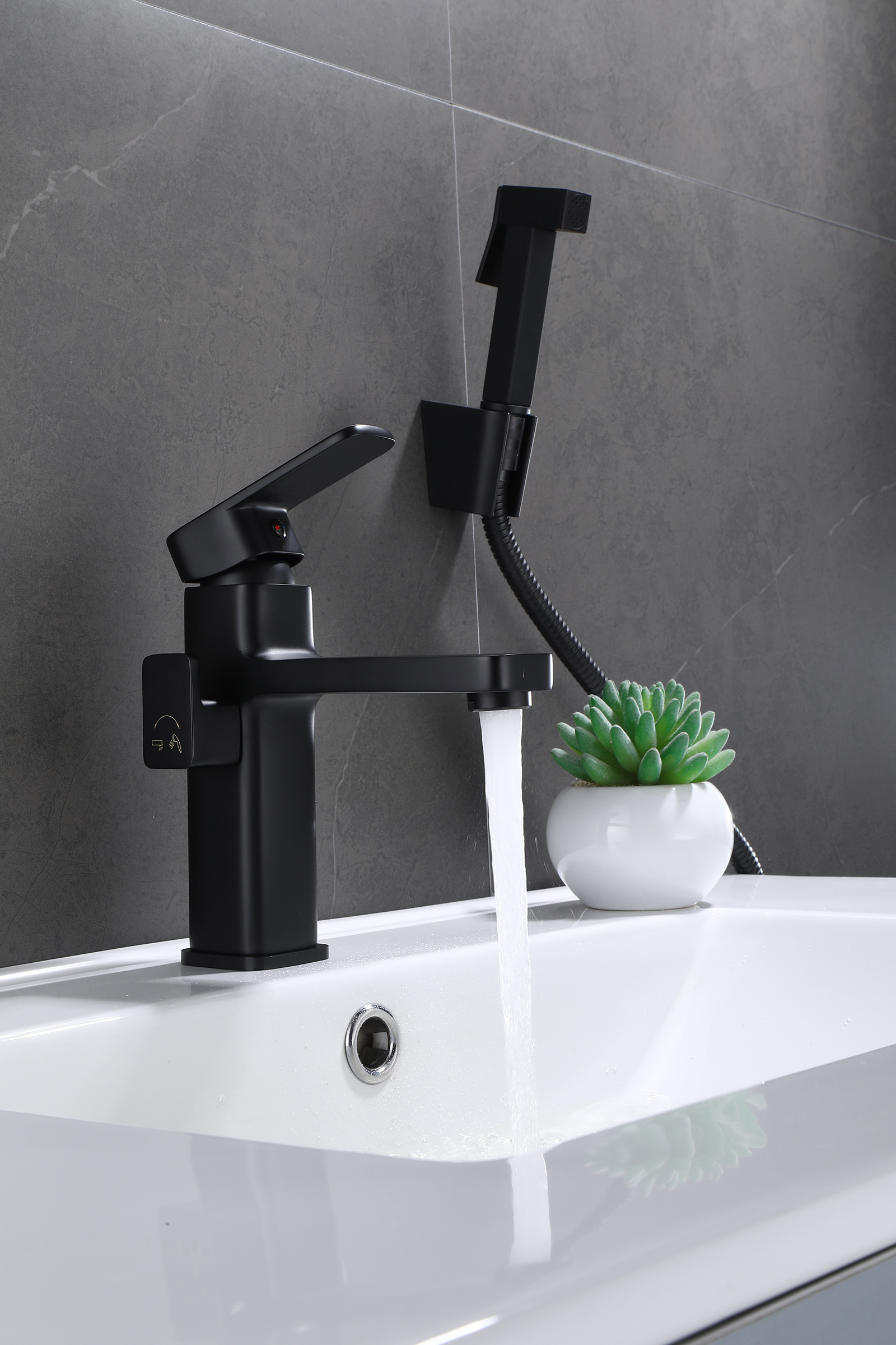 12053-C Смеситель для умыв. с под. гиг. лейки (ЧЕРНЫЙ)  GANZER  (10/1шт) Л/К