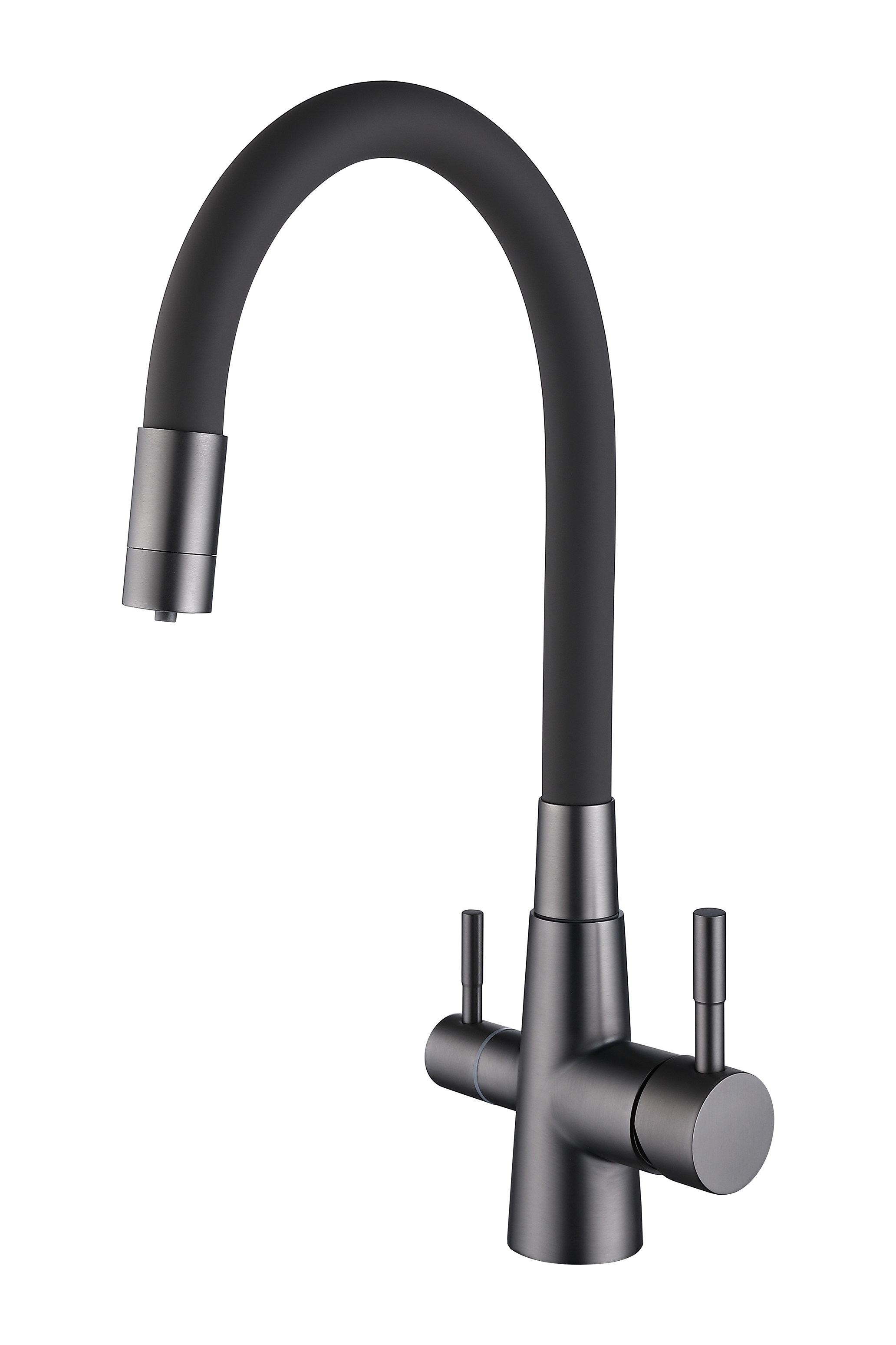 15080-PP Смес. для кухни с гиб шланг и под фильт НЕРЖ (графит/сер.) HANSEN (10/1шт)