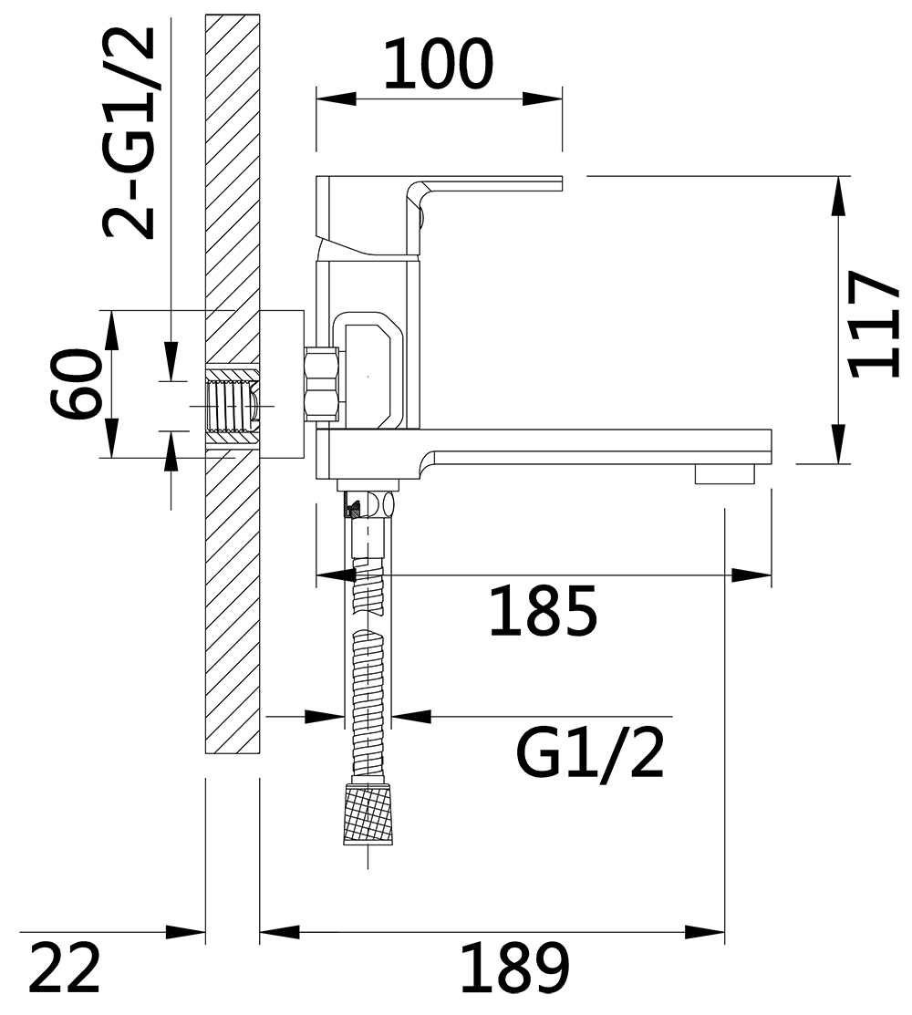 30010-P Смеситель для ванны (ГРАФИТ) HANSEN  (10/1шт)