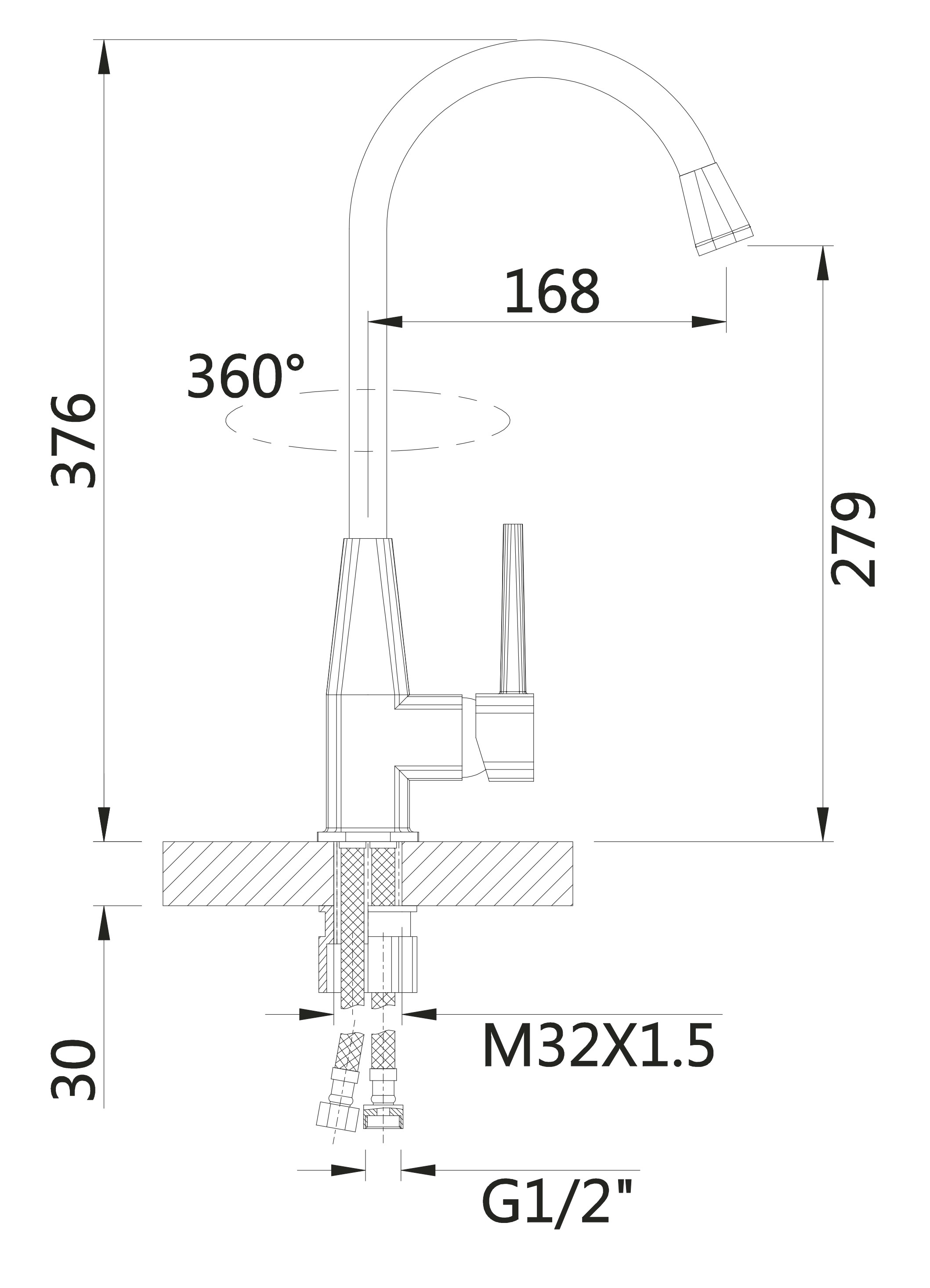 40082-G Смеситель для кухни высокий (САТИН) HANSEN  (10/1шт)