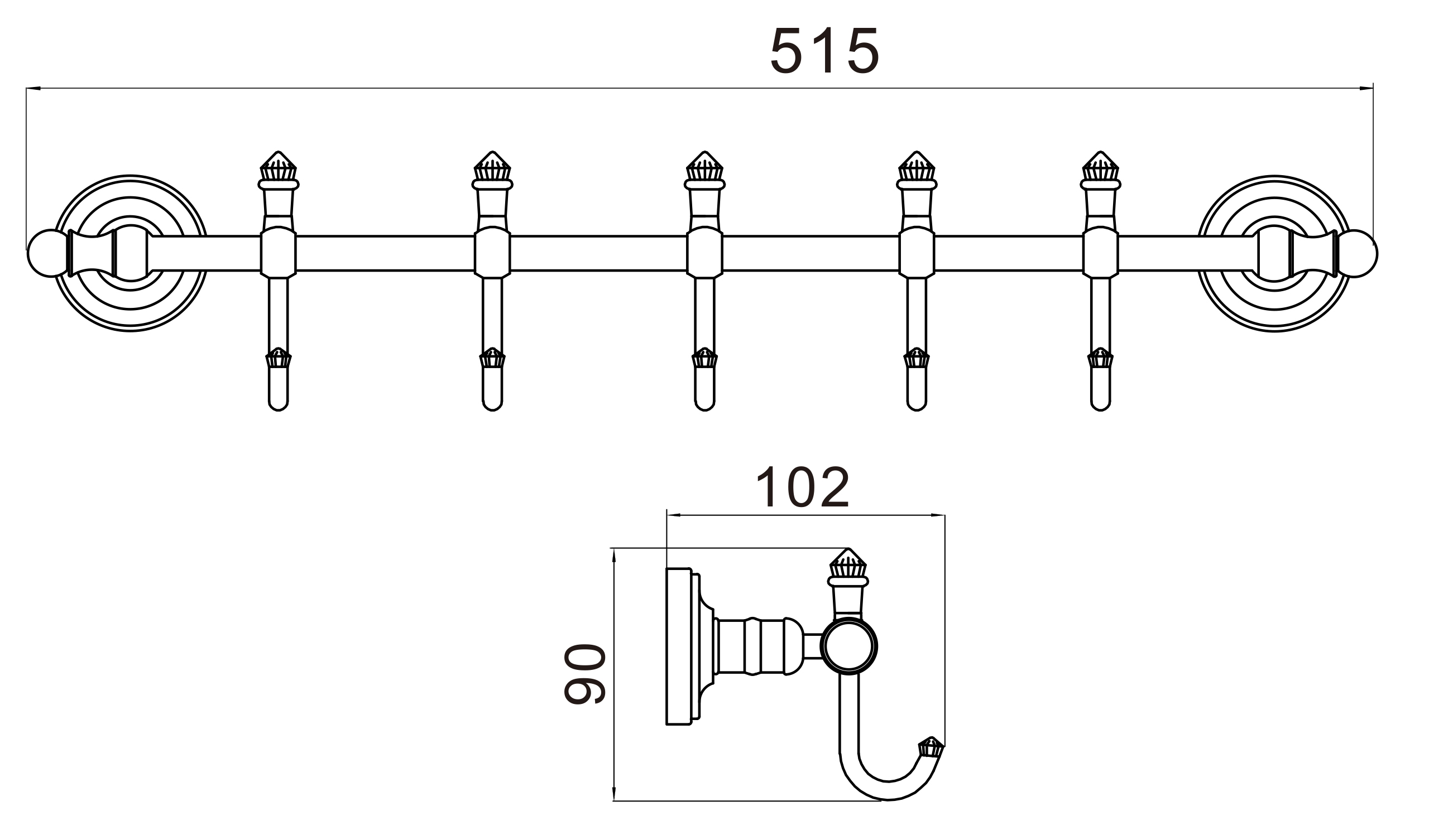 31075-E П/держатель 5 крючка (ЗОЛОТО) GANZER (10/1шт)