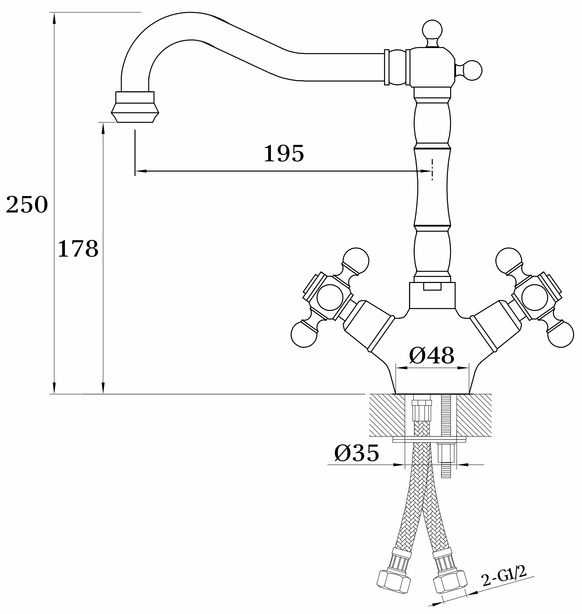 09022-E Смеситель 2-ух руч. для кухни (ЗОЛОТО) GANZER (10/1шт)