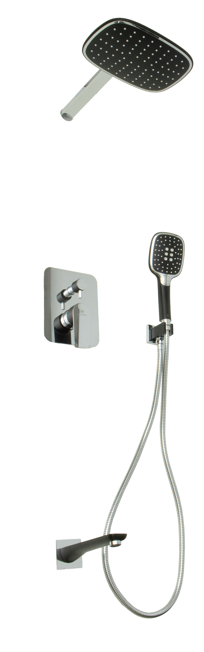 21065-C Встроенный смес для душа с 3-функ. (черный+хром) "GANZER"  (5/1шт) Л/К