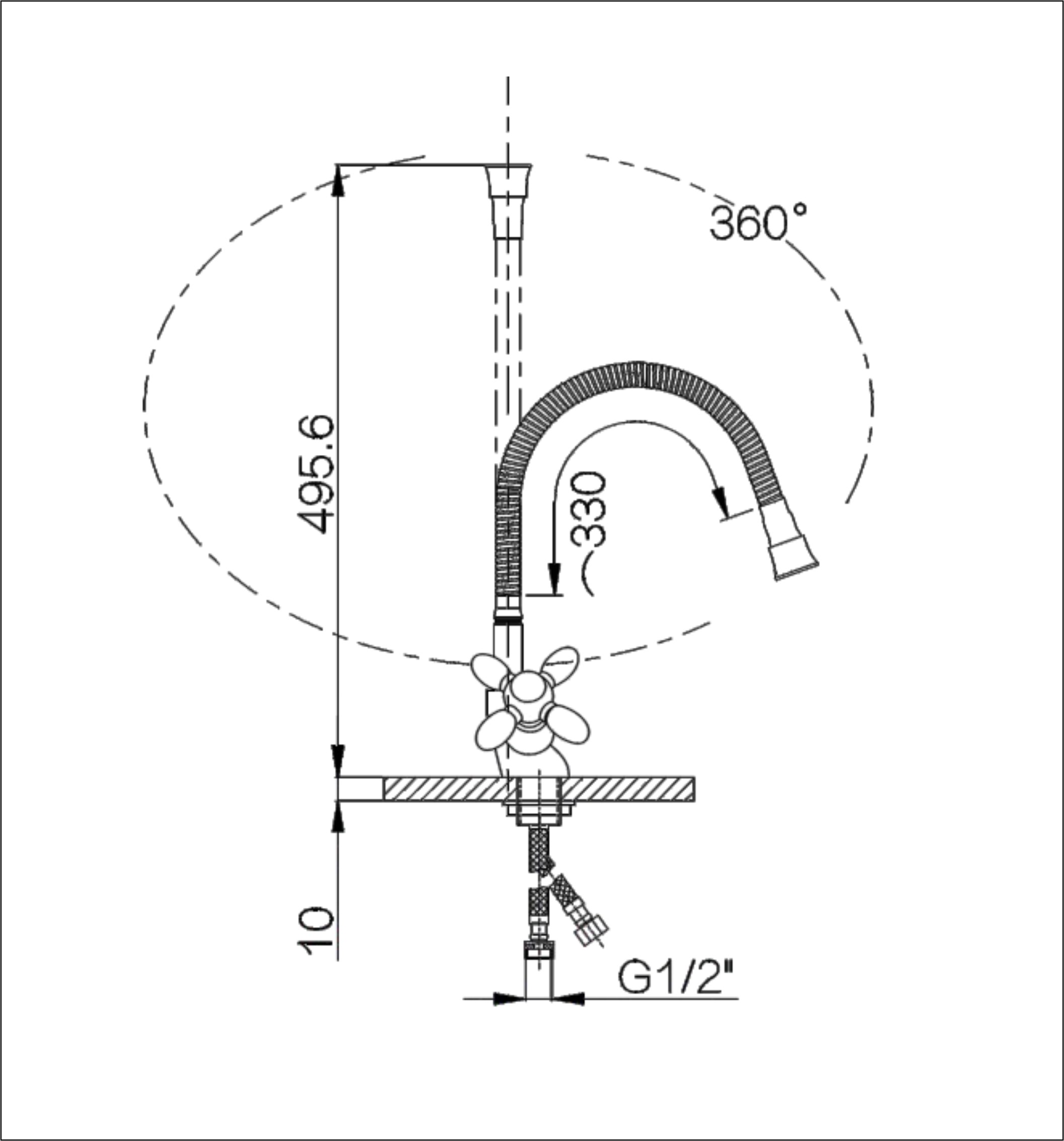 52052-S Смес. 2-ух руч. для кухни с гиб. из.(оранж.) HANSEN  (10/1шт)