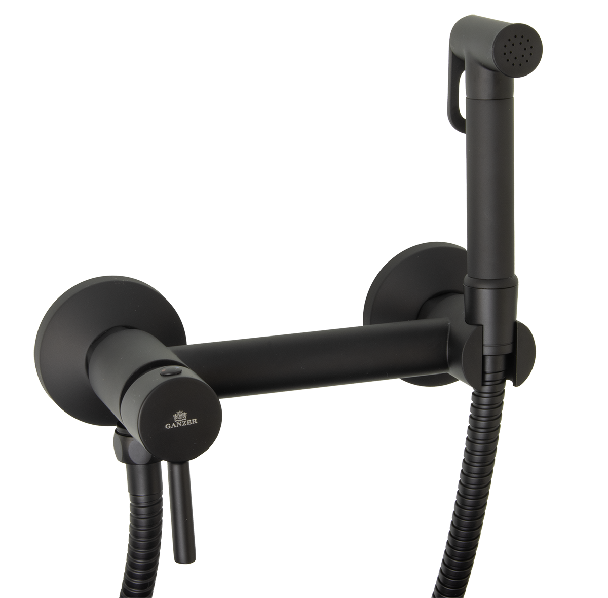 12202-C Set Смеситель для гиг. душа КРУГ (ЧЕРНЫЙ)  GANZER  (10/1шт)
