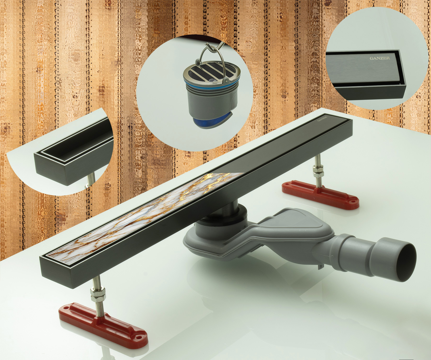 99280-Q Трап универсальный 55х800мм (ГРАФИТ) GANZER  (4/1шт)