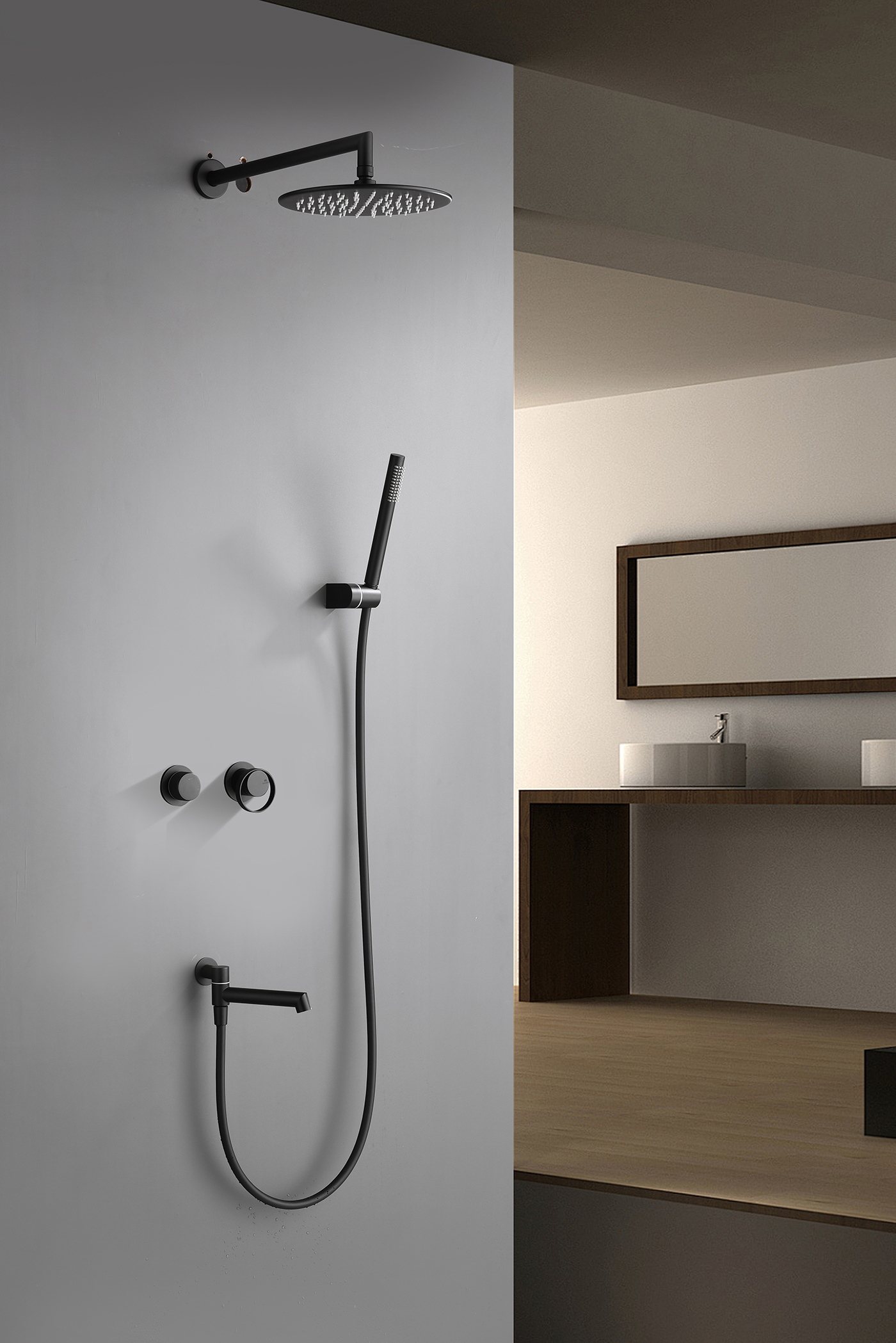 19165-C Смеситель встраиваемый для душа с 3-функ. (ЧЕРНЫЙ) GANZER (6/1шт)