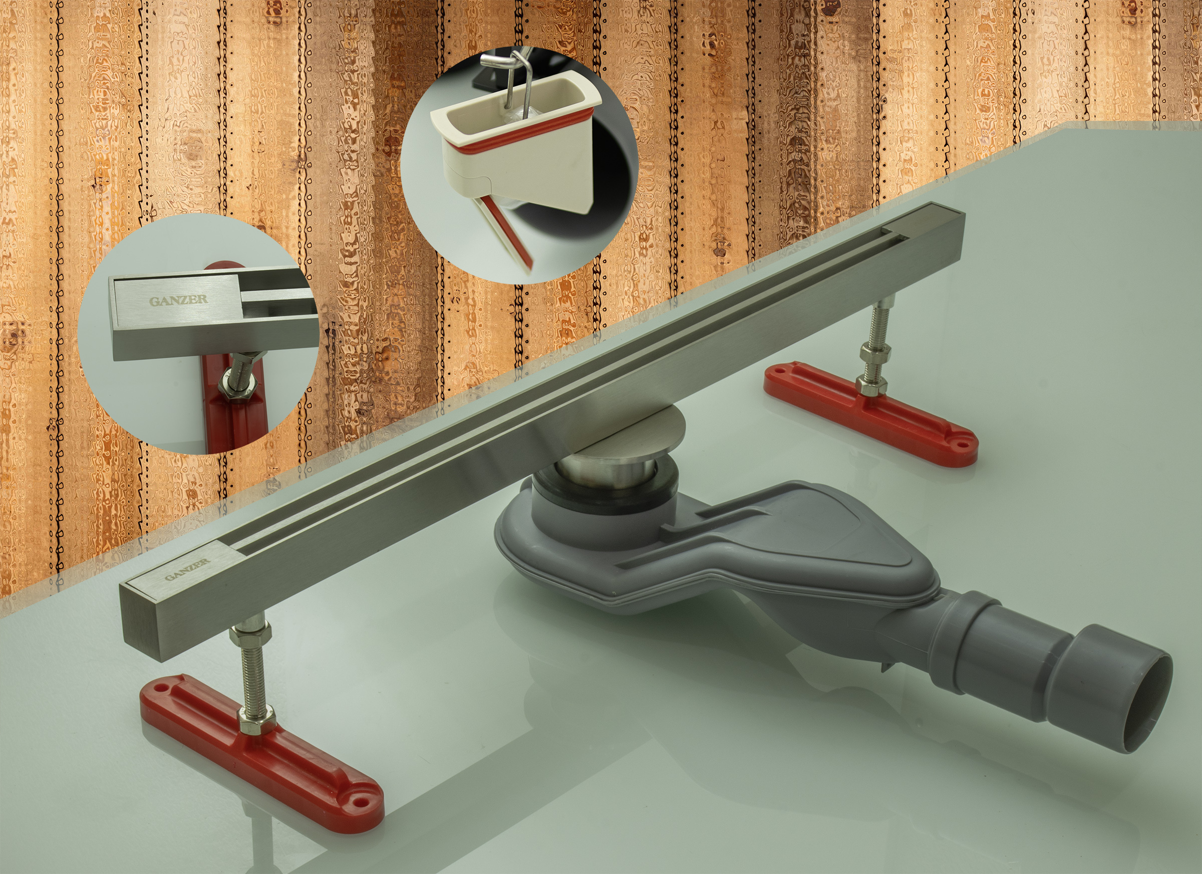 99140-G Трап щелевой 25х400мм (САТИН) GANZER  (4/1шт)