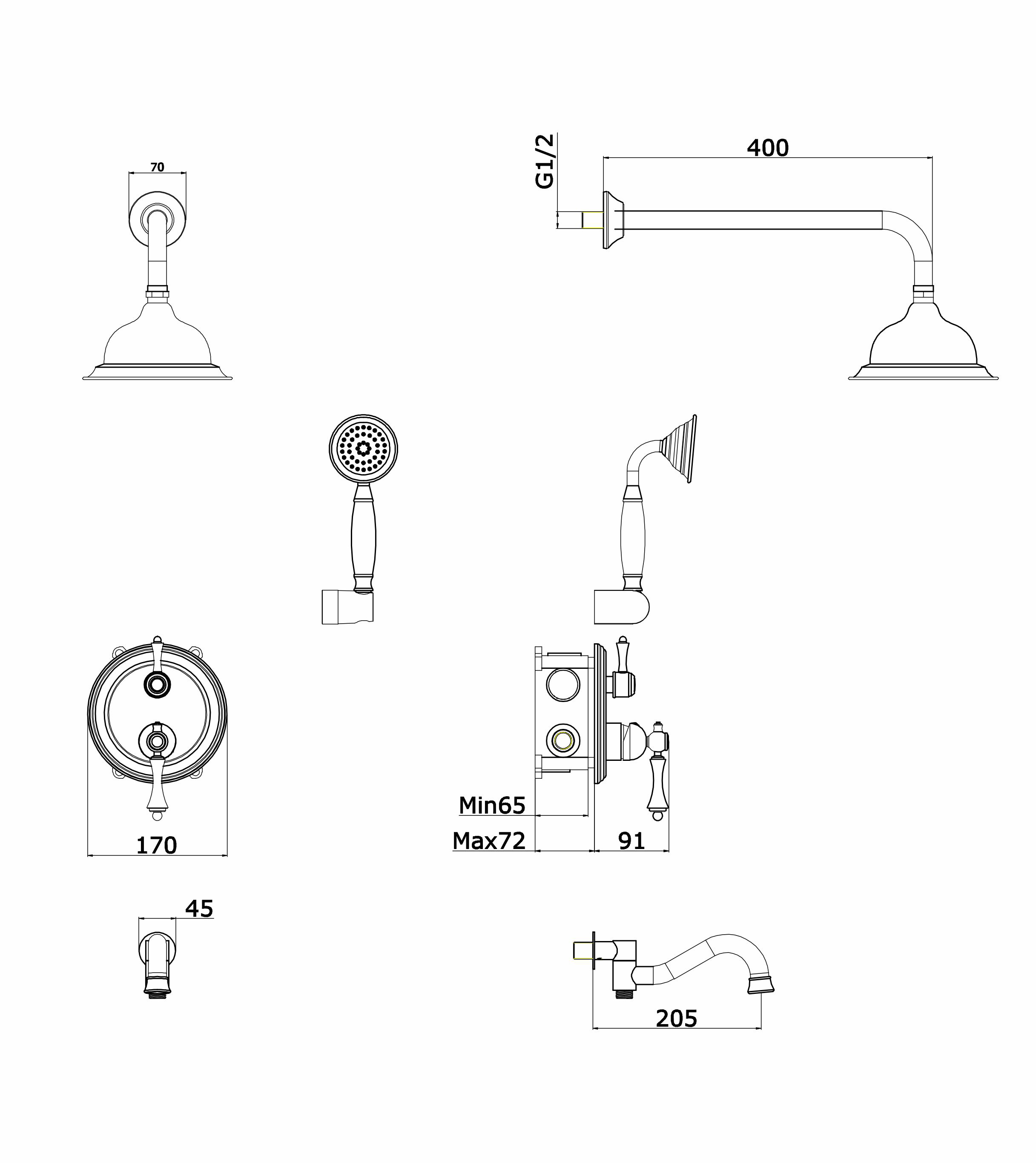 77065-E Встроенный смес для душа с 3-функ. (ЗОЛОТО) "GANZER"  (5/1шт)