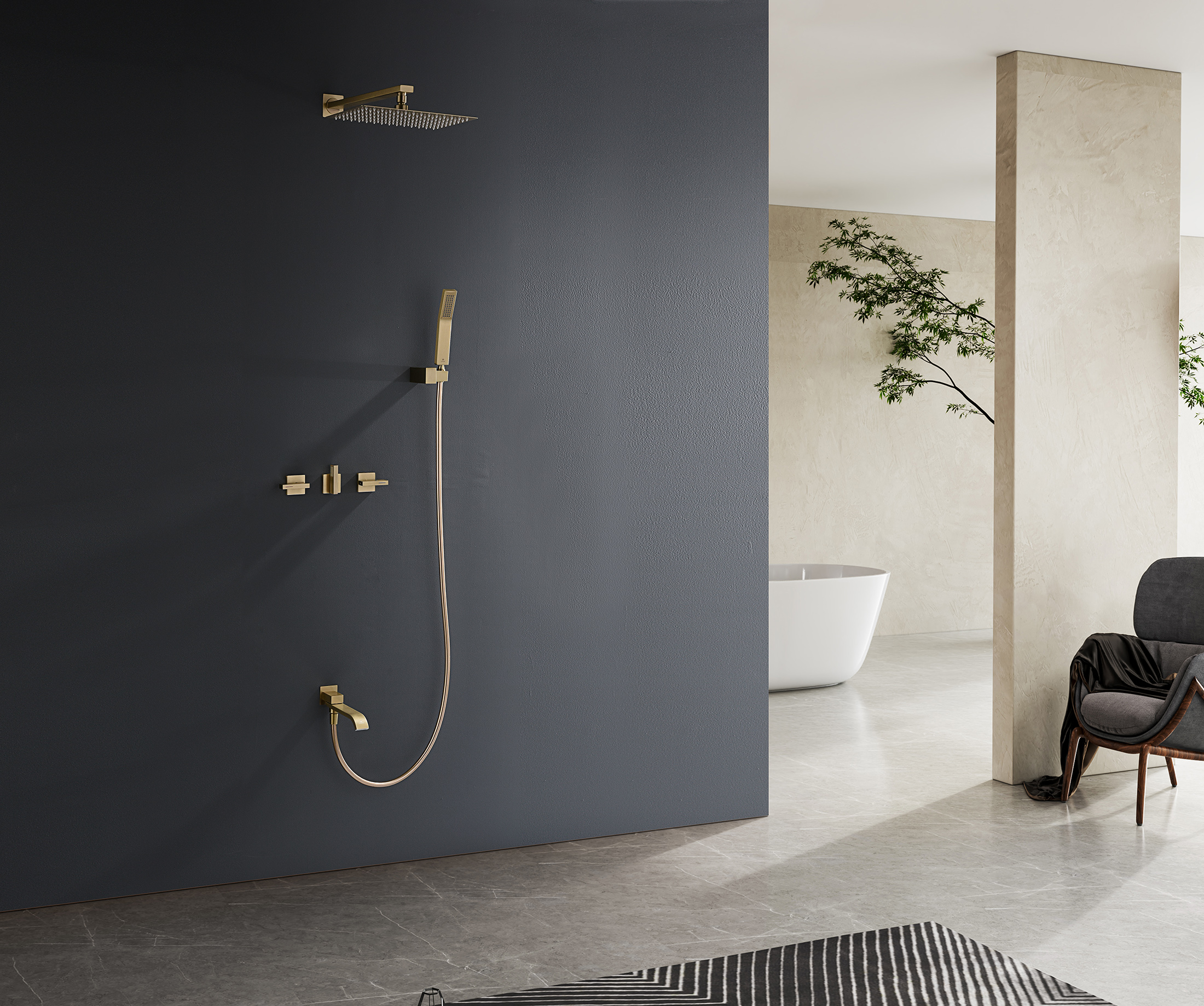 01165-S Смеситель встраиваемый для душа с 3-функ. (Мат. Золото) GANZER (6/1шт)