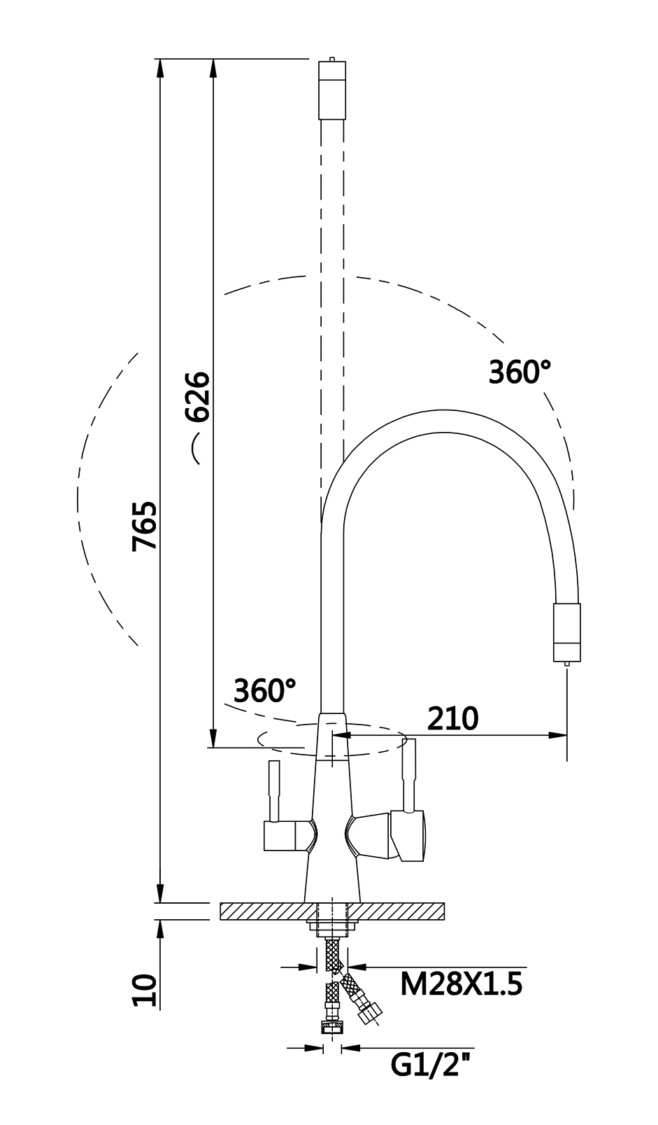 15080-GC Смес. для кухни с гиб шланг и под фильт НЕРЖ (сатинь/чер.) HANSEN (10/1шт)
